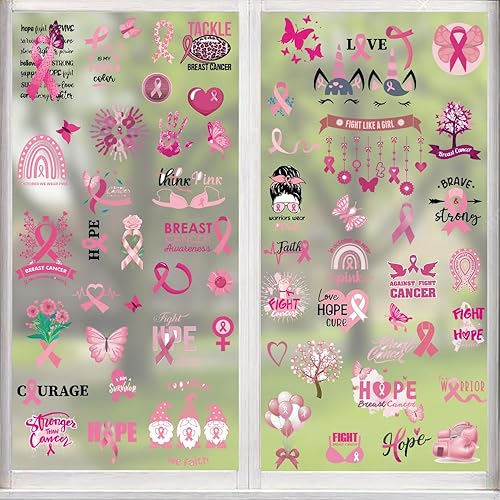 Hying 9 adhesivos para ventana de concientización sobre el cáncer de mama para ventanas de vidrio extraíbles, diseño de gnomo de esperanza para