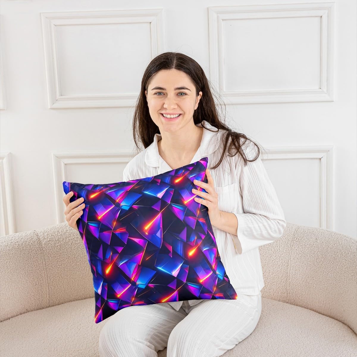Erosebridal 3D Neon 24x24 Inch,Abstract Pattern Throw Pillow Cover Reversible Purple Blue Modern Cushion Cover for Boys Kids Adults Teens, Neon Bedroom Office Sofa Couch Living Room Cushion Case