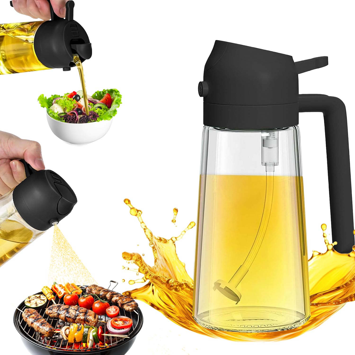 KRAFTMAN 16oz Oil Sprayer for Cooking – 2-in-1 Olive Oil Dispenser & Sprayer – 470ml Glass Oil Dispenser for Kitchen & Fine Mist Spraying – Ideal for Kitchen, Salad, BBQ