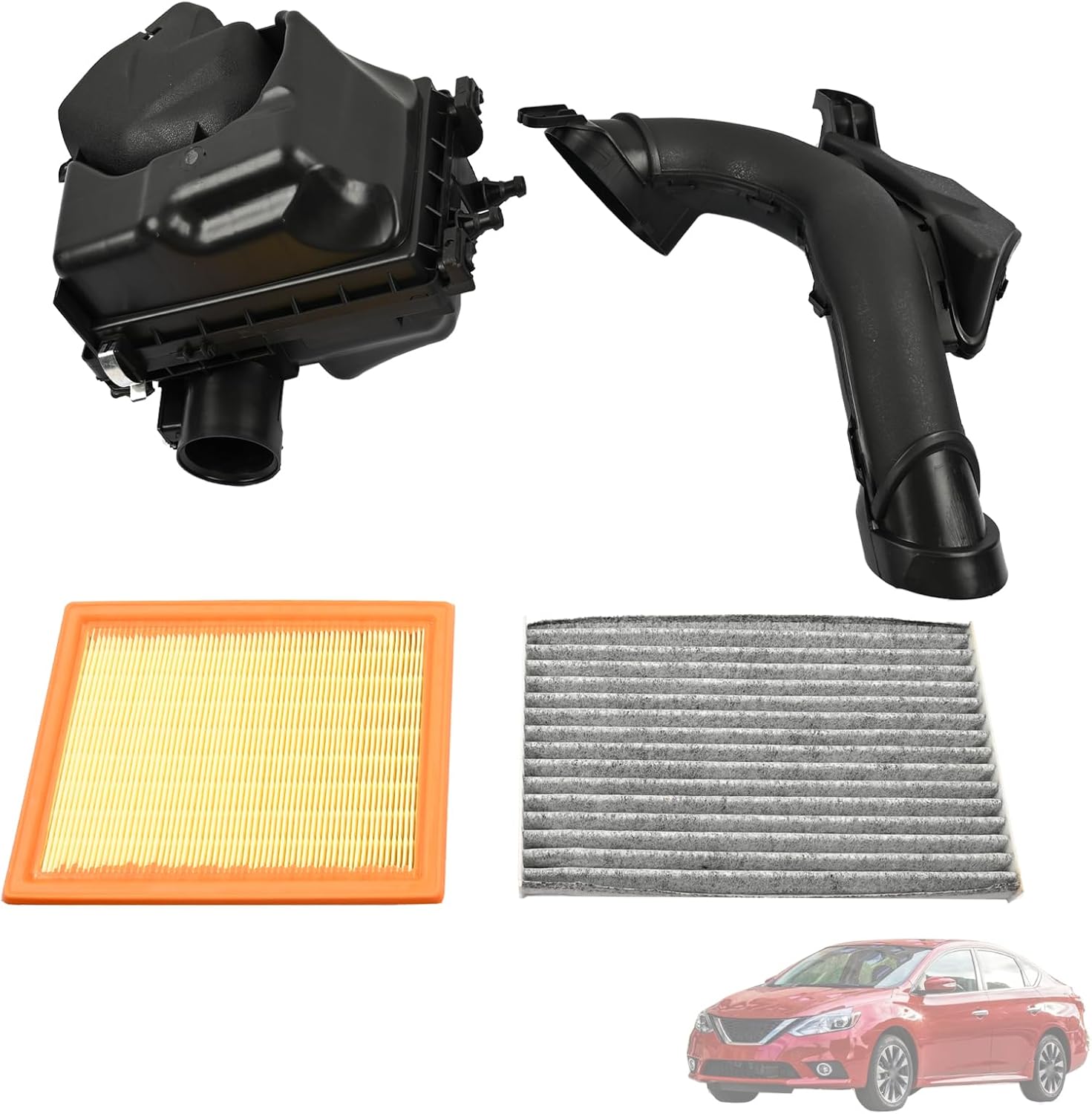 16554-3RC2B 16546-30P00,Air Cleaner Box Housing w/Air Inlet Duct & Cabin Air Filter Replacement Fit for Nissan Sentra 1.6L 1.8L 2013-2019 Replace 16500-3RC2A 27277-3DF0A