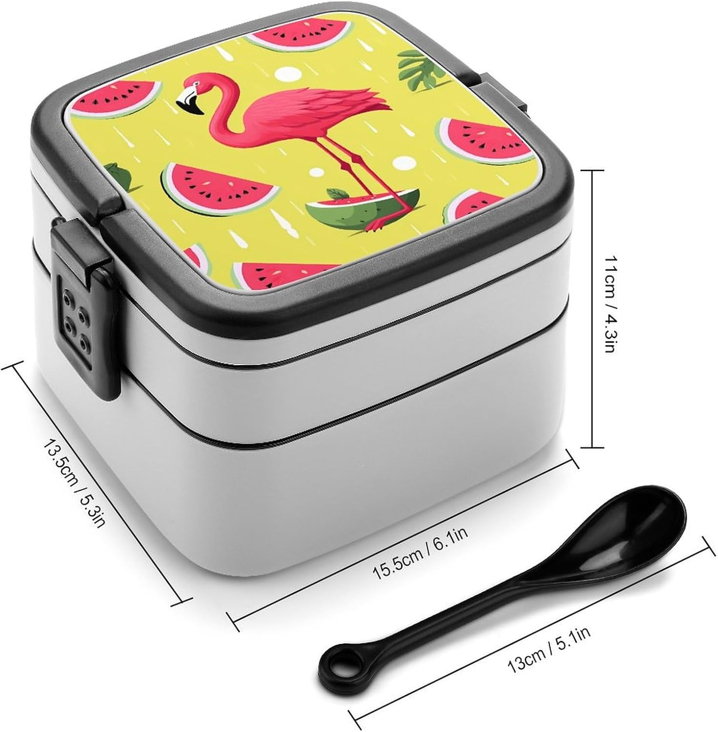 Flamingo And Watermelon Bento Box Adult Lunch Box Containers with Spoons Double Layered Lunch Containers Portable Lunch Boxes Food Container for Work Picnic Travel
