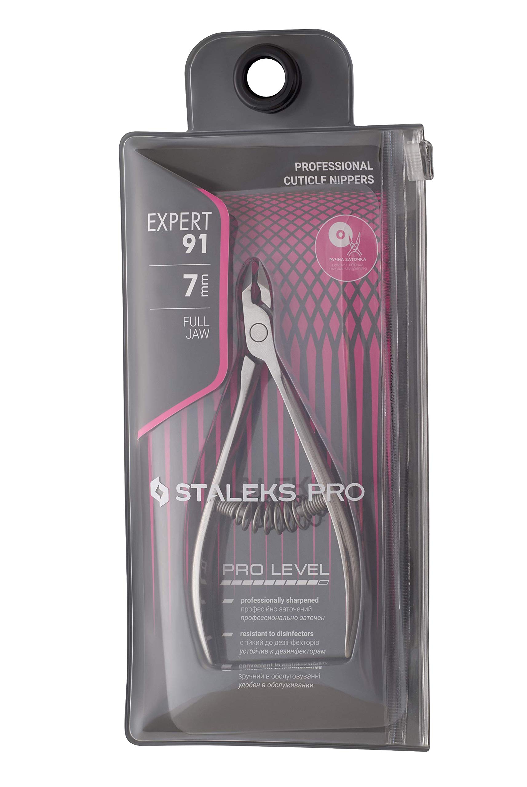 Staleks Pro Pinza professionale per cuticole, affilatura manuale, lame in acciaio inox da 7 mm, manicure e pedicure, smalto gel per unghie, NE-91/7.