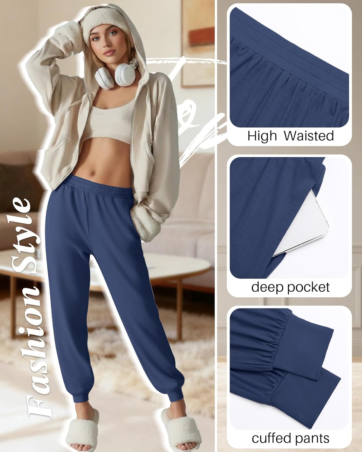3 Pack Women's Lounge Joggers Loose Yoga Pants with Pockets High Waisted Sweatpants Comfy Casual Pajama Pants - Image 3