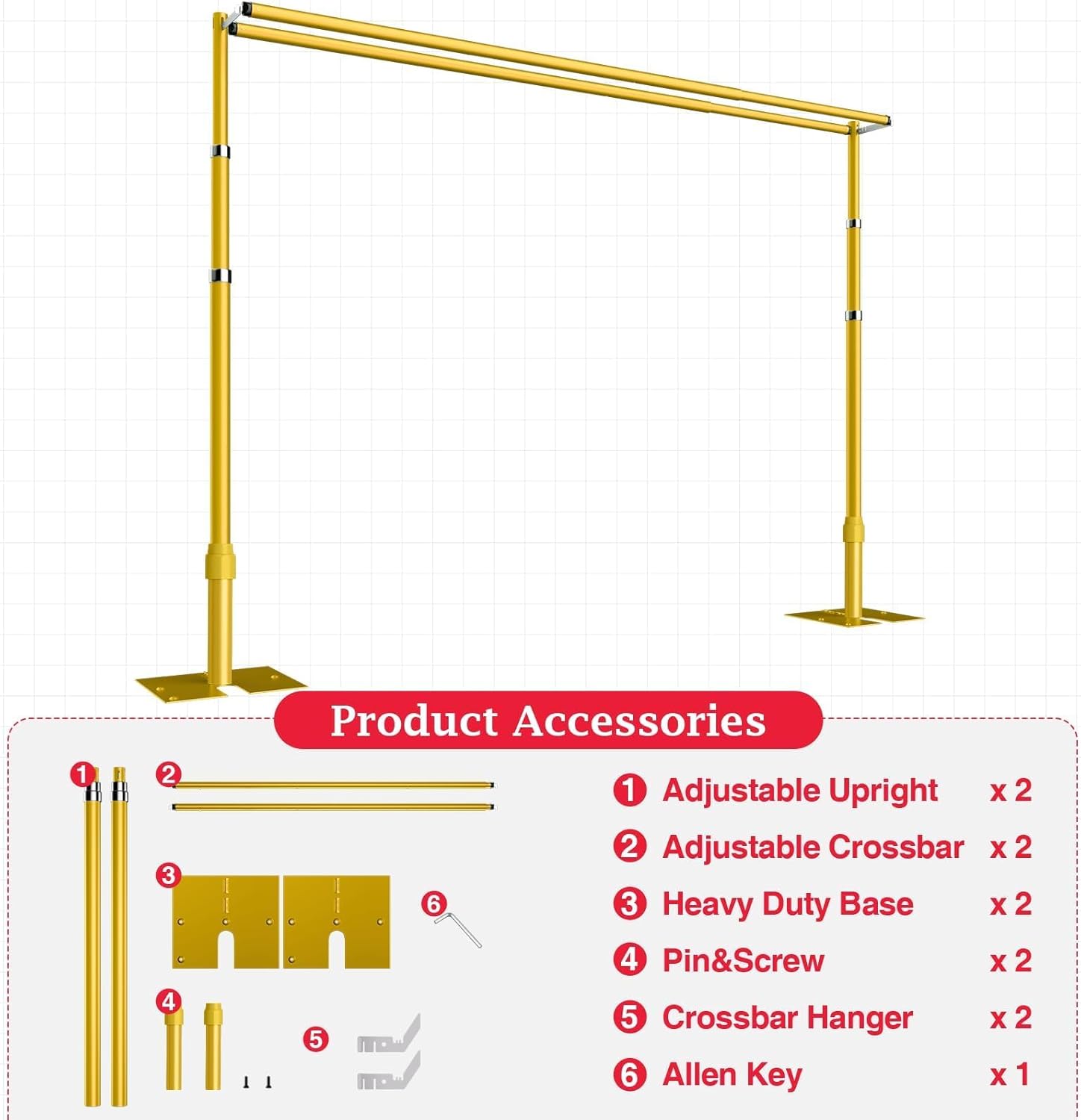 EMART Backdrop Stand Heavy Duty 10x10Ft, Double Crossbar Pipe and Drape Photo Background Support Kit, Adjustable Metal Frame with Flat Base for Wedding Birthday Party Decorations-Gold
