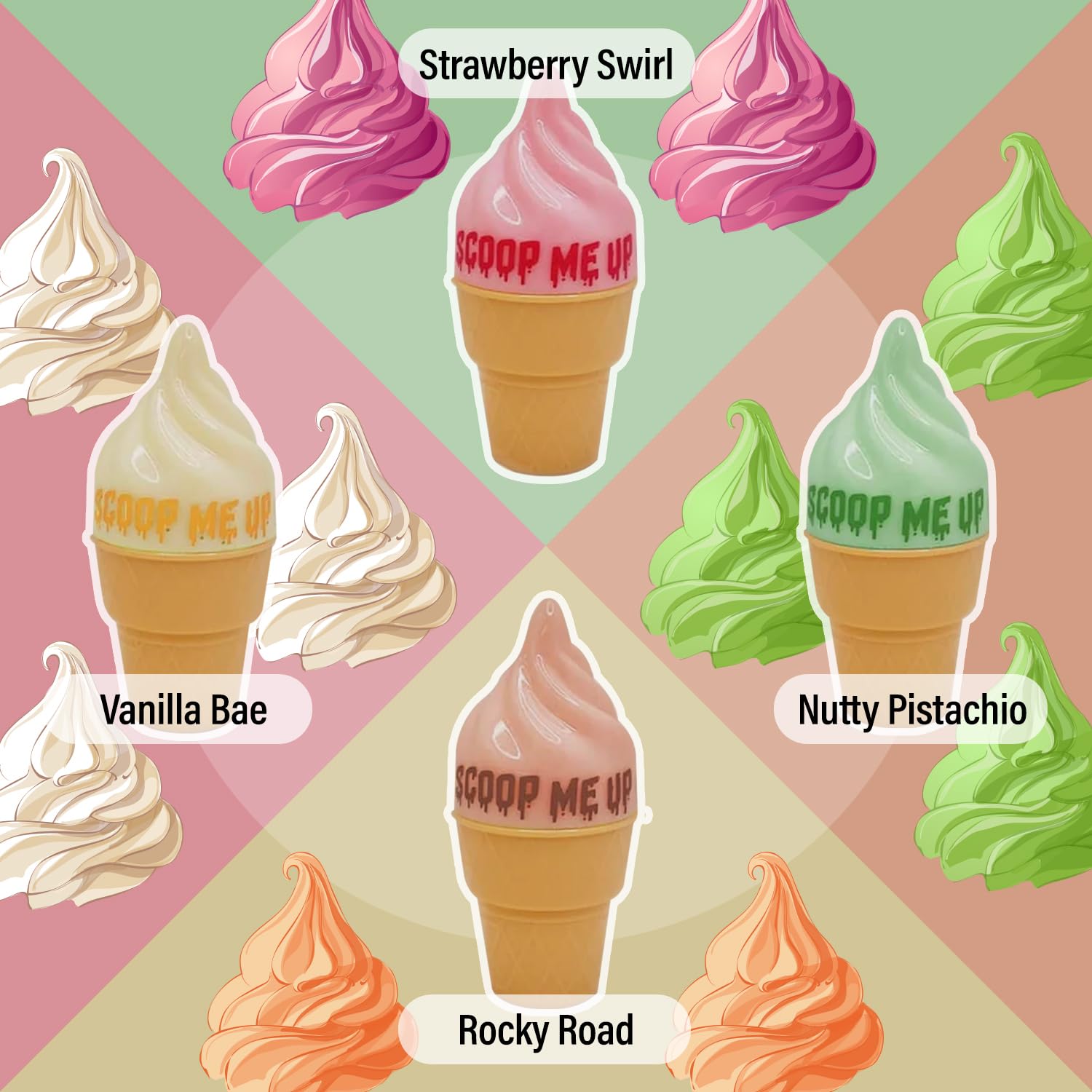 Italia Deluxe Scoop Me Up Lippenbalsam, 4er-Set, süßes Eis, feuchtigkeitsspendend, gegen Risse, Lippenpflege Scoop Me Up 4