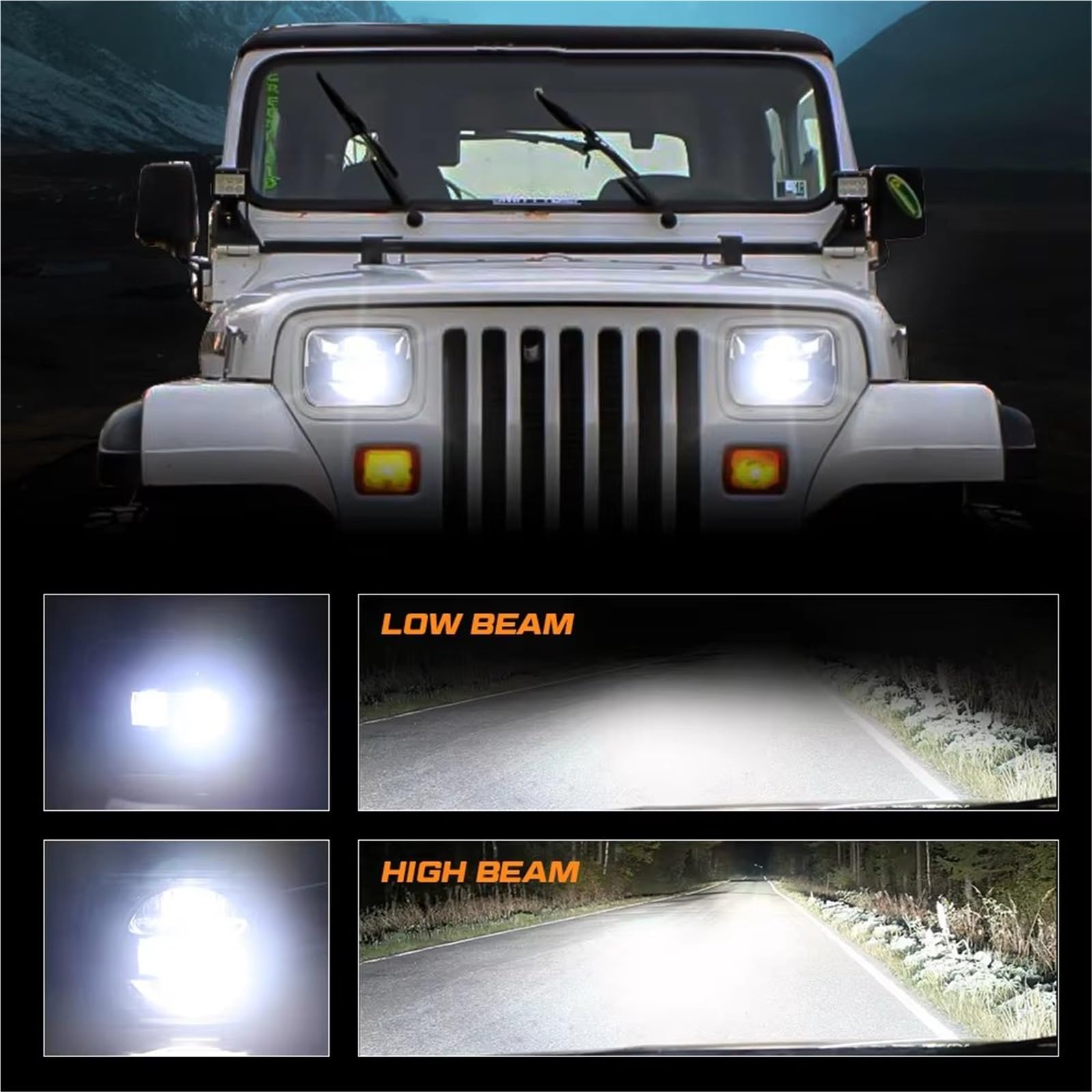Faro Anteriore Gruppo 5x7 Ha Condotto Il Faro Angel Eyes Led 12v Quadrato Fari A Led Per Jeep Per Cherokee XJ Off Road YJ H6054 6052 6054 H5054 Set Di Fari(2 piece,002)