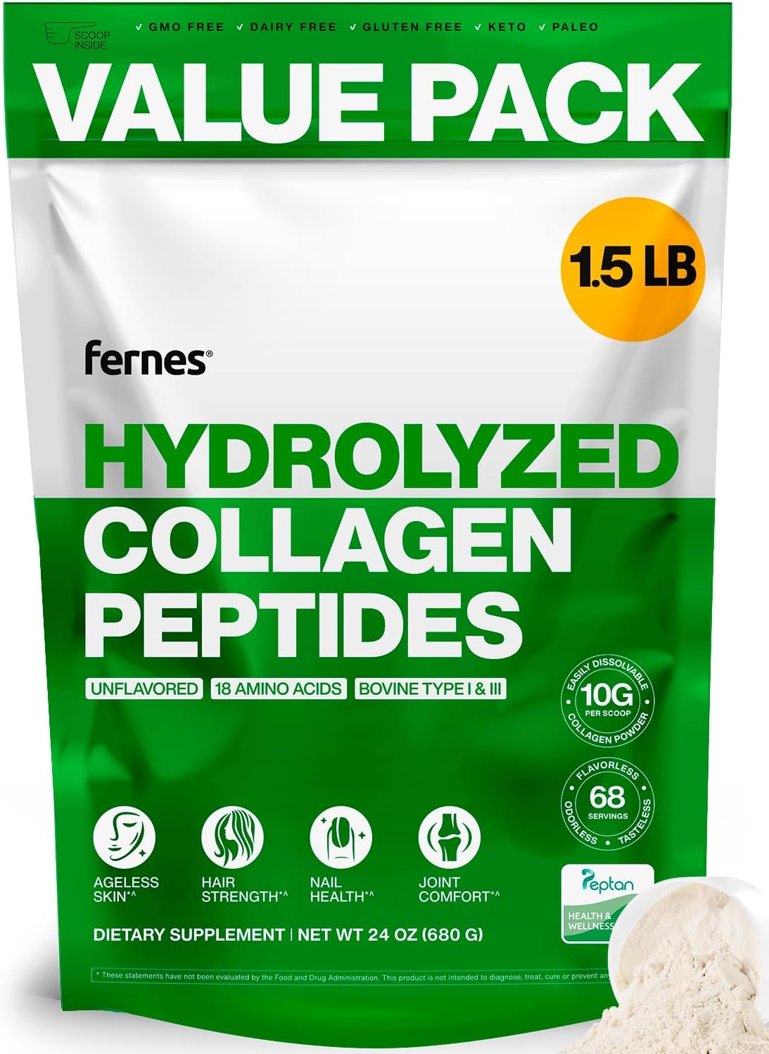 Collagen Peptides for Women Men (1.5LB) Type I & III Flavorless & Odorless Easy-Mix Hydrolyzed Peptan Protein Joint Hair Skin & Nail Support Gluten-Free Non-GMO Keto & Paleo Grass-Fed Kosher Collagen Peptides for Women Men (1.5LB) Type I & III Flavorless & Odorless Easy-Mix Hydrolyzed Peptan Protein Joint Hair Skin & Nail Support Gluten-Free Non-GMO Keto & Paleo Grass-Fed Kosher