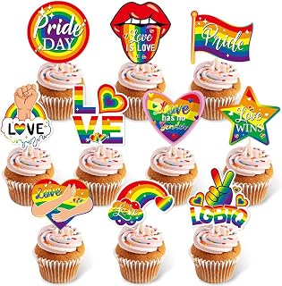 Gay Pride Cupcake Toppers LGBT Pride Cupcake Picks for Party Supplies Rainbow Decorations Dessert Decor Love is Love Cake Photo Props 30PCS