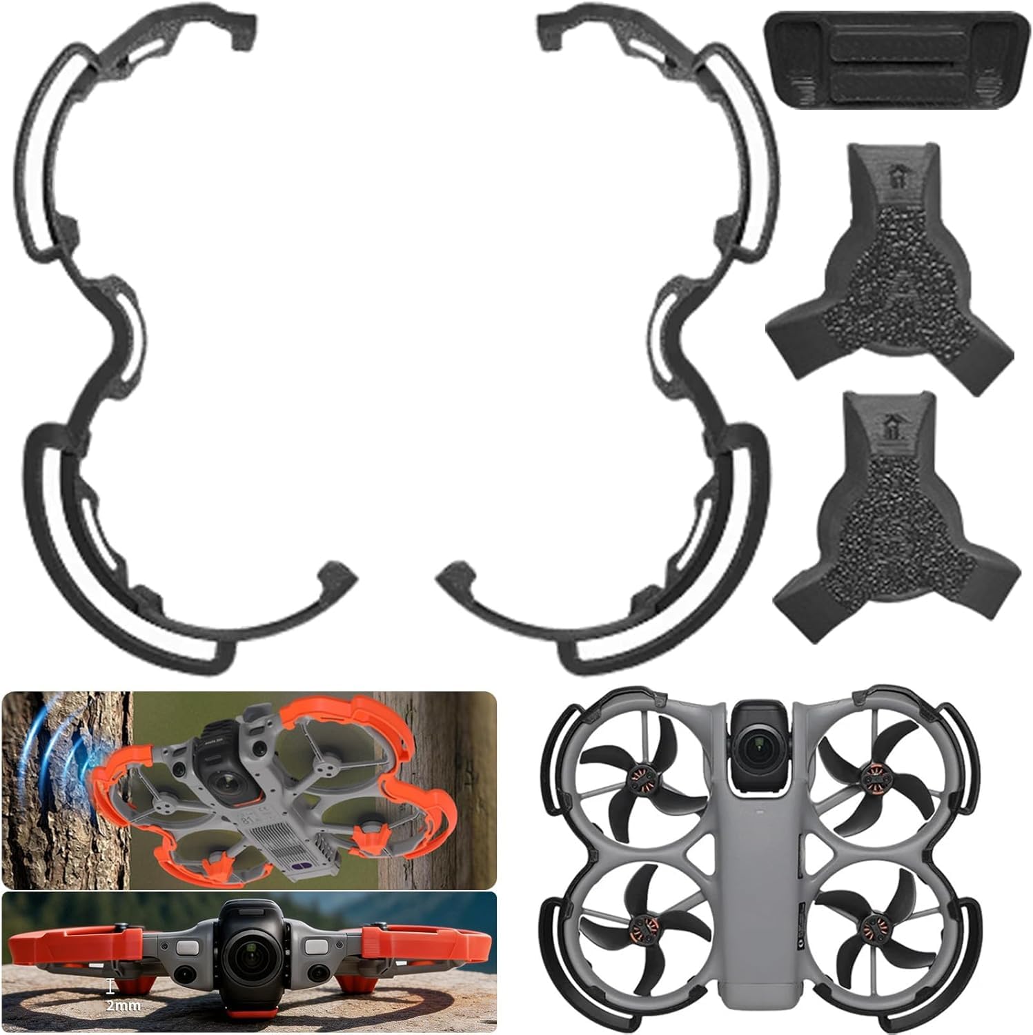 Protezione Kit per DJI Avata 360, Eliche Protezione + Carrello di atterraggio, Gimbal Copertura protettiva Anelli paracolpi Gambe allungate Drone Supporto Accessori per DJI Avata 360 (Black)