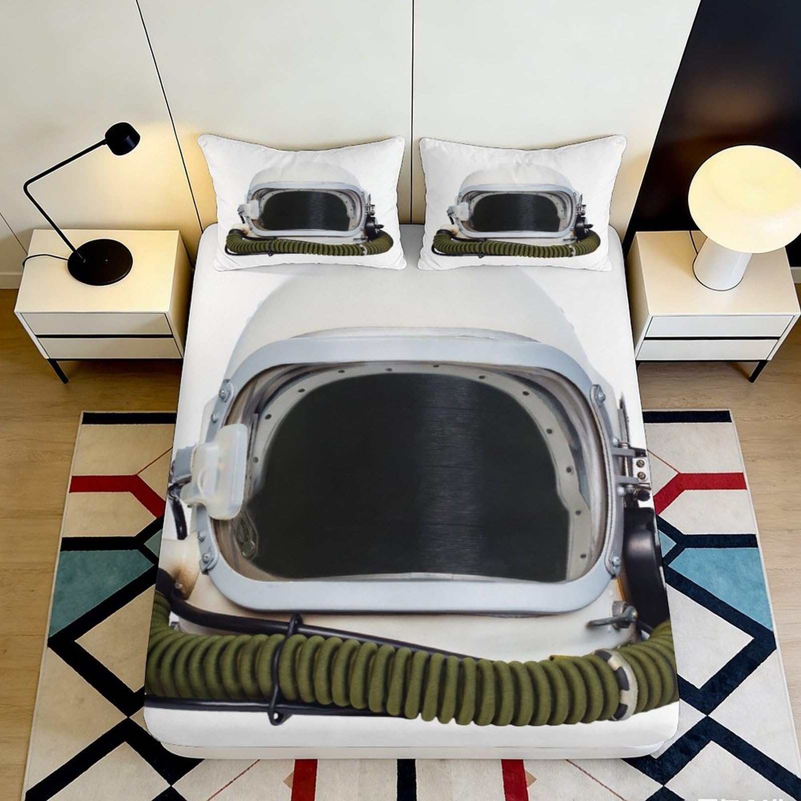 3D Printed Astronaut Helmet Fitted Sheet Microfiber Soft Breathable Space Exploration Bed Cover for Bedroom Dorm Decor 90x200x25cm