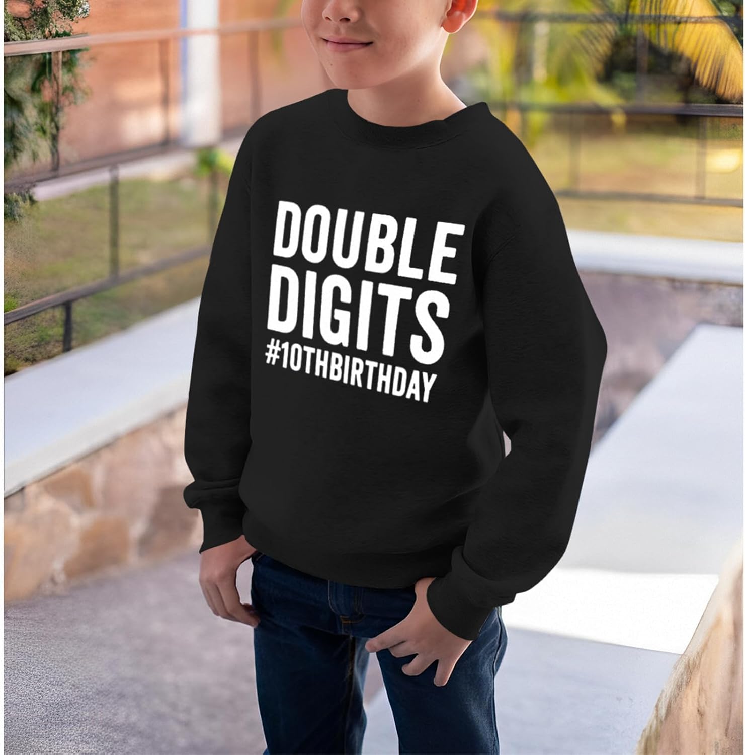 Double Digits 10th Birthday Sweatshirt Boy Girl Letter Printed Crewneck Pullover Shirt Fall Winter Clothing(Black,10Y) - Image 2
