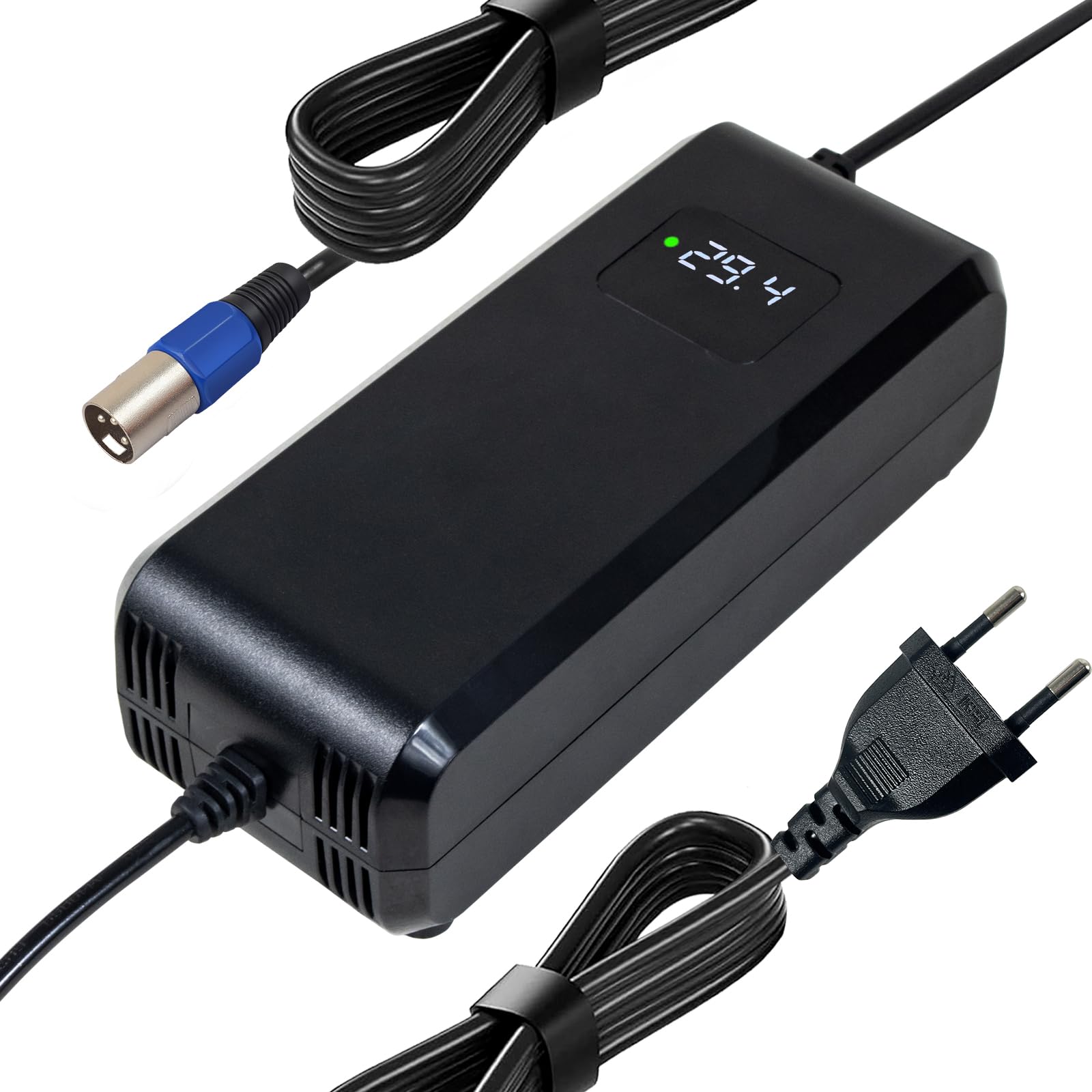 Cargador 29,4 V 5 A XLR para batería de iones de litio de 24 V – Silla de ruedas y Scooter de movilidad con pantalla LED
