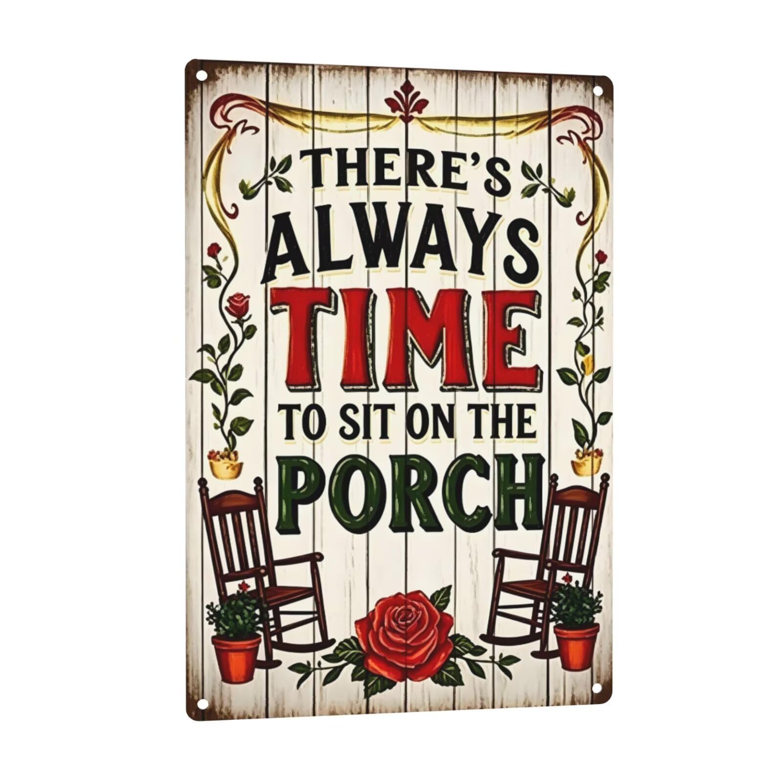 Porch Blessings Metal Sign-Rustic Porch Time Vintage Metal Sign-There's Always Time To Sit On The Porch 8x12 Inch