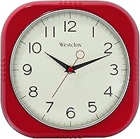 Westclox Retro Square Wall Clock 9.5" Red - Vintage 1950s Mid-Century Quiet Quartz Analog for Kitchen, Living Room, Office