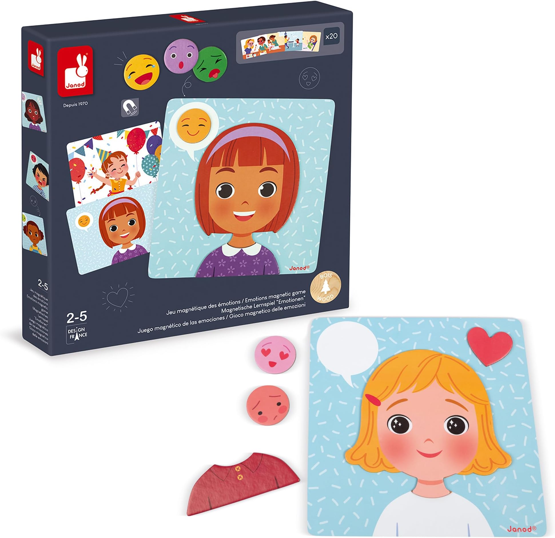 JanodMagnetic Game Of Emotions - Early Learning Game - Ages 2 and Up, J08038, Natural Wood