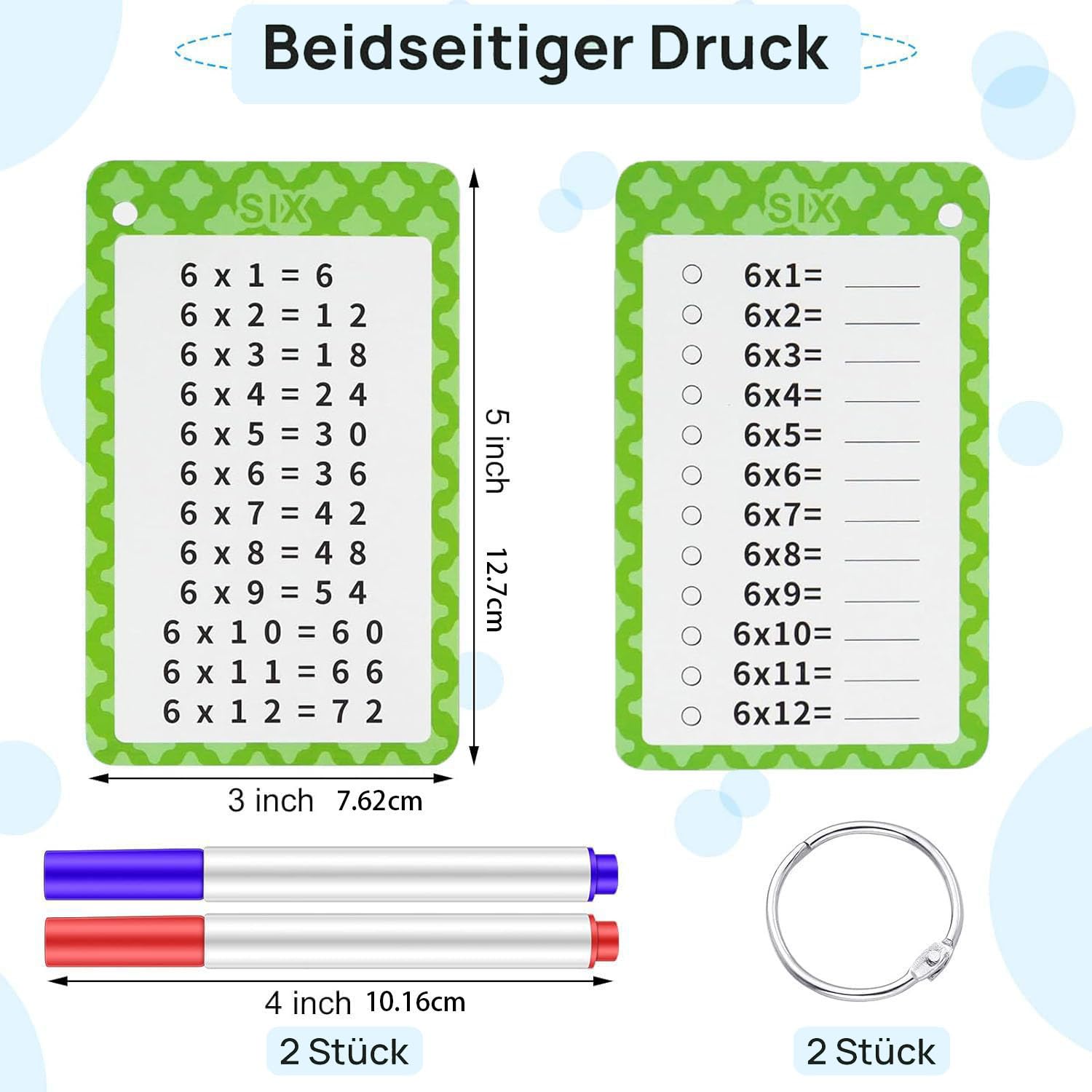 Cartes D'apprentissage Multiplication Et Division - 29 Cartes Effaçables Avec Marqueurs, Anneaux, Jeu éducatif