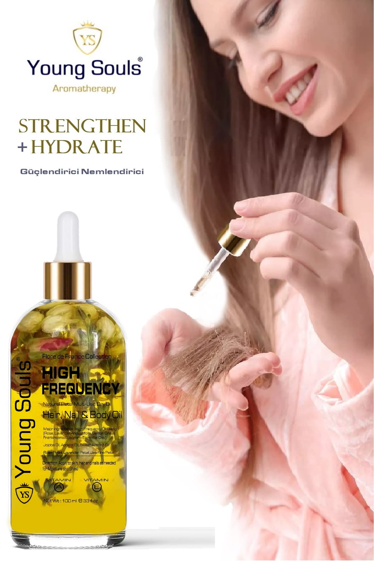 Young Souls Aromatherapy High Frequency Multi Use Oil Yüksek Frekans Yüz Saç Tırnak Vücut Bakım Kuru Yağ 100ml