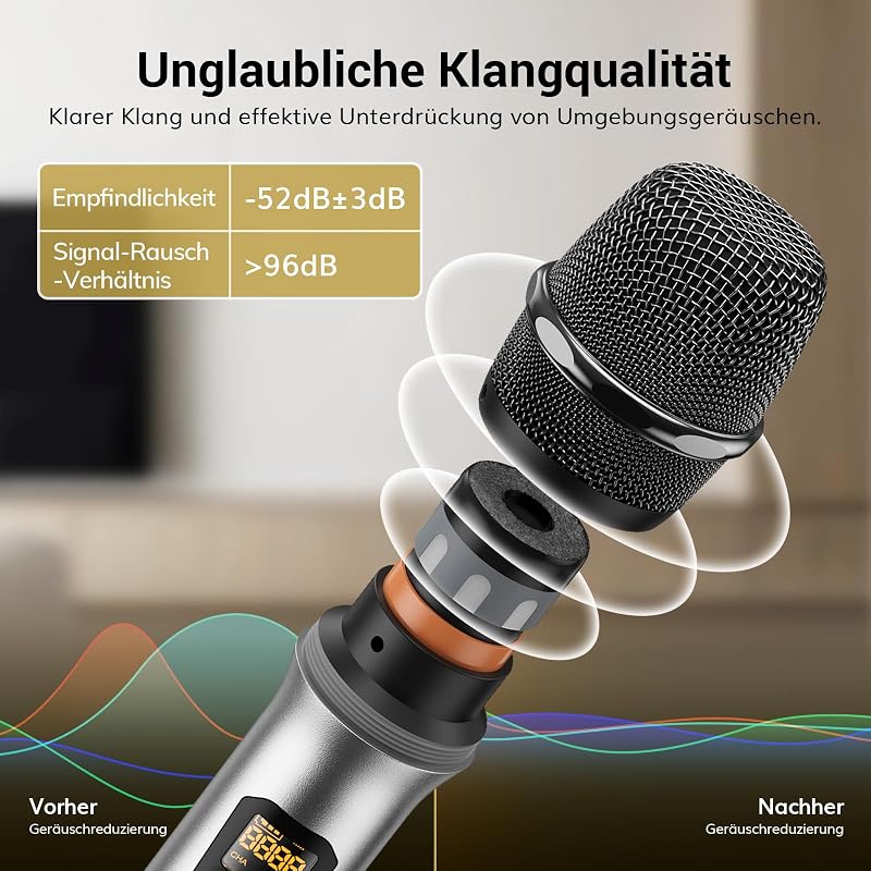 Set microfon wireless UHF portabil din metal TONOR TW620 cu receptor reîncărcabil, rază de acțiune 60 m, ieșire jack 1/4 pentru amplificator karaoke