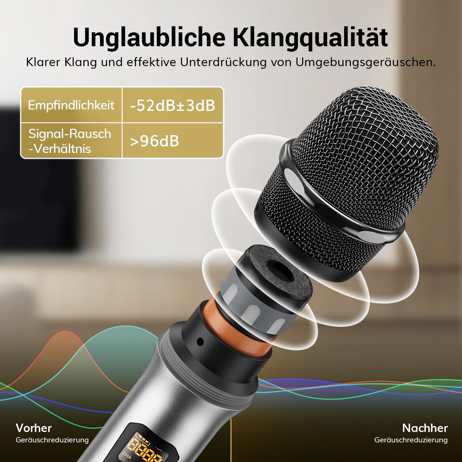 TONOR Wireless Microphone Kabellos, Drahtloses UHF Mikrofon Set für Karaoke 60 m Reichweite, Kabelloses Funk Handmikrofon Dynamisch mit 6,35 Klinke Anschluss für Partybox, DJ, Kirche,TW620, Grau