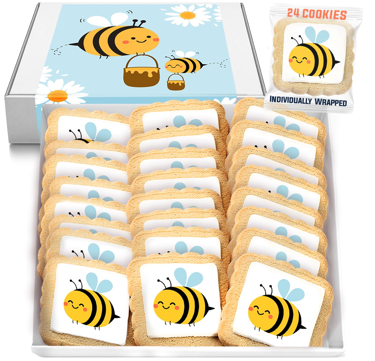 Bee Theme Cookies | Summer Party Bumble Bee Honey Birthday Baby Shower | 24 Individually Wrapped | Kosher
