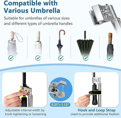 Miniatura 4 de Soporte de soporte para sombrilla de bicicleta, soporte para sombrilla de silla de ruedas para cochecito, manos libres, clip de abrazadera para