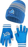 Vista 7 de Ultra Game Gorro de punto de invierno para jóvenes de la NFL, con cálidos guantes de pantalla táctil con rayas
