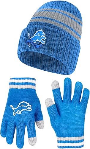 Miniatura 7 de Ultra Game Gorro de punto de invierno para jóvenes de la NFL, con cálidos guantes de pantalla táctil con rayas de equipo
