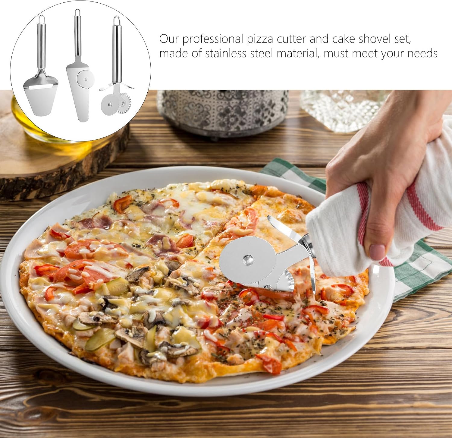 Multifunctional Pizza Wheel Cutter Cake Shovel Stainless Steel