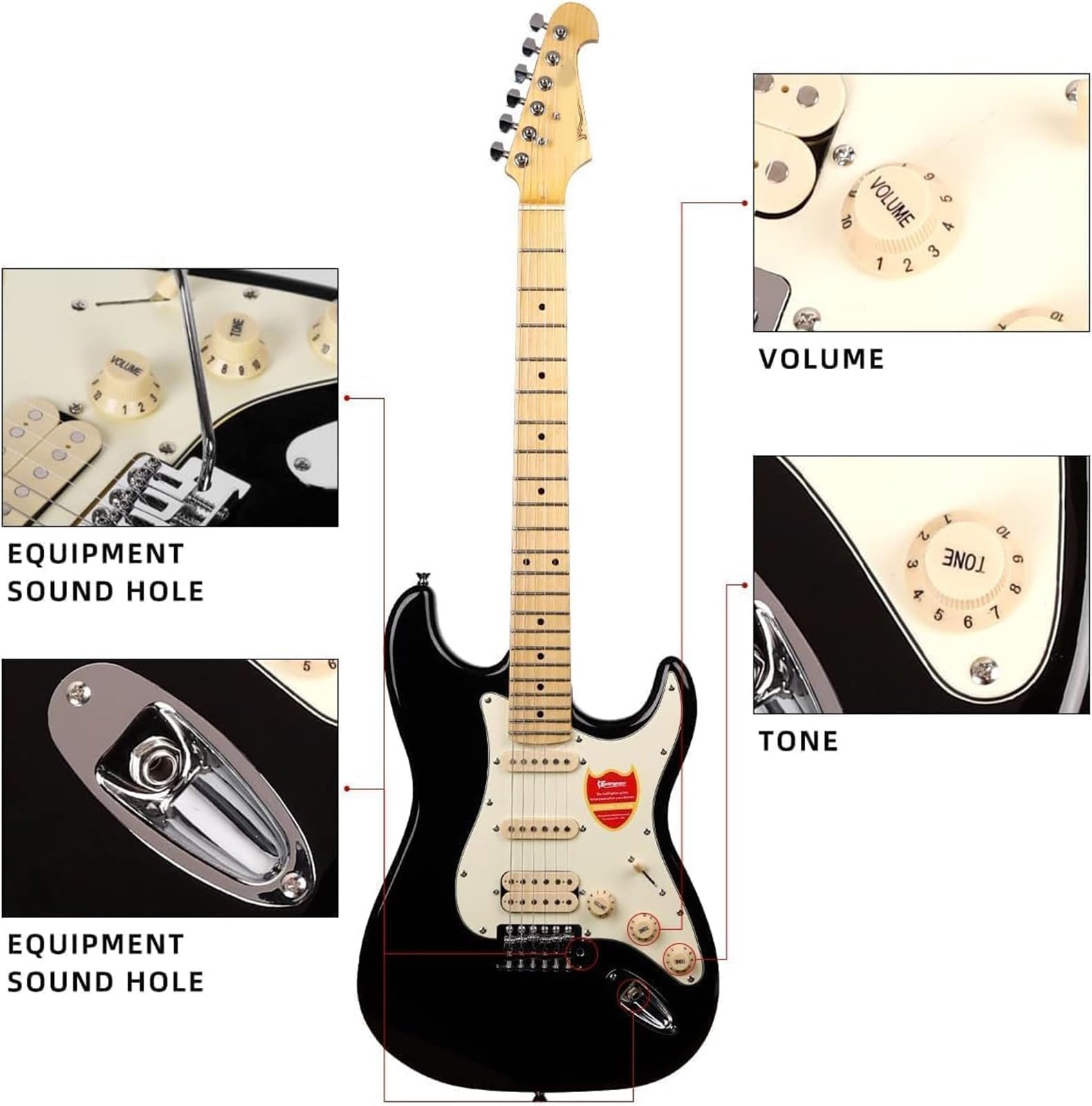 Gitara Elektryczna Czarny Zestaw Gitary Elektrycznej Dla Początkujących Pełnowymiarowy Sześciostrunowy Odpowiedni Miłośników Muzyki I
