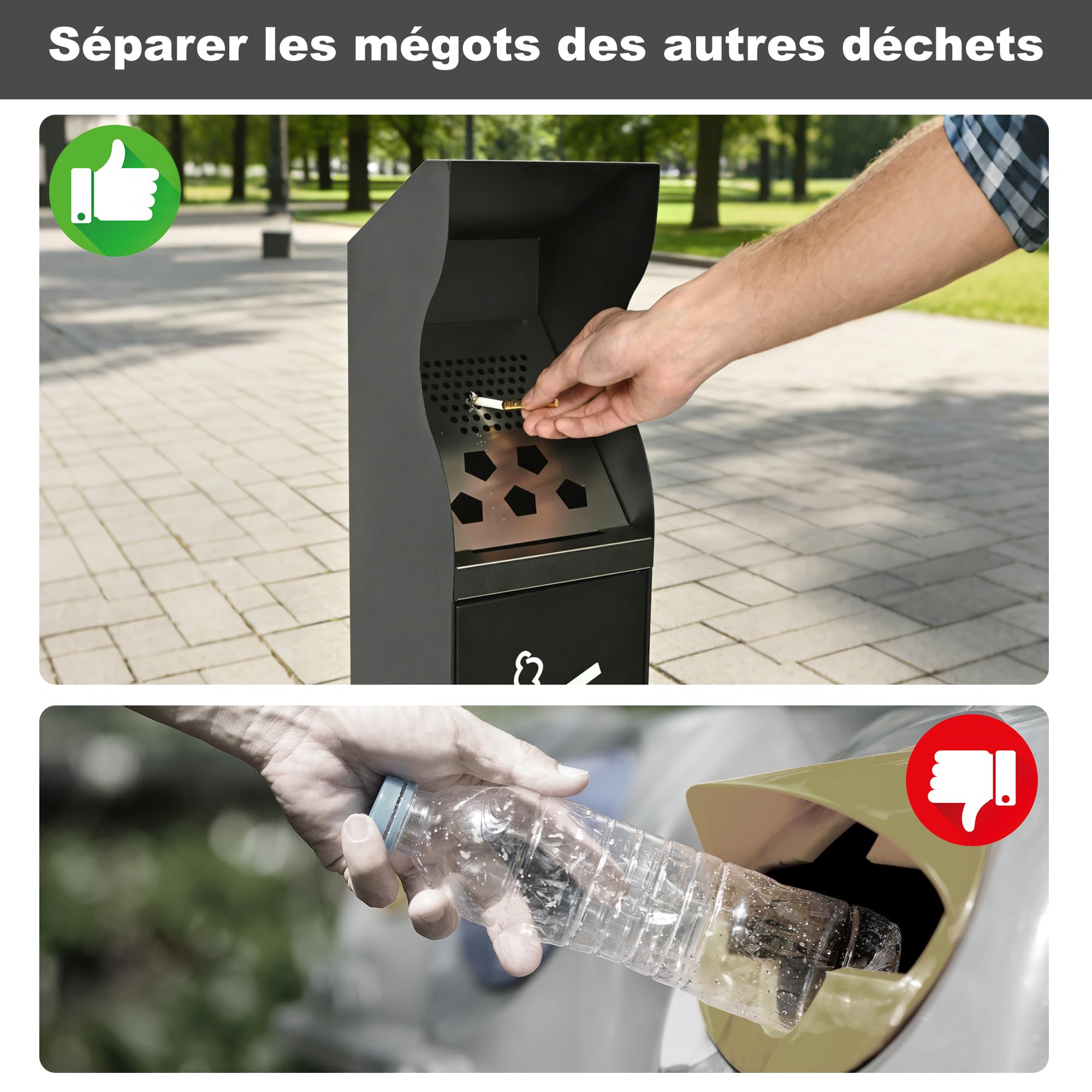 uyoyous Poubelle Extérieure sur Pied Verticale en Acier Inoxydable 304 avec Bac Intérieur Amovible Conteneur à Déchets Commercial Verrouillable pour Intérieur Extérieur 93 x 20 x 20 cm