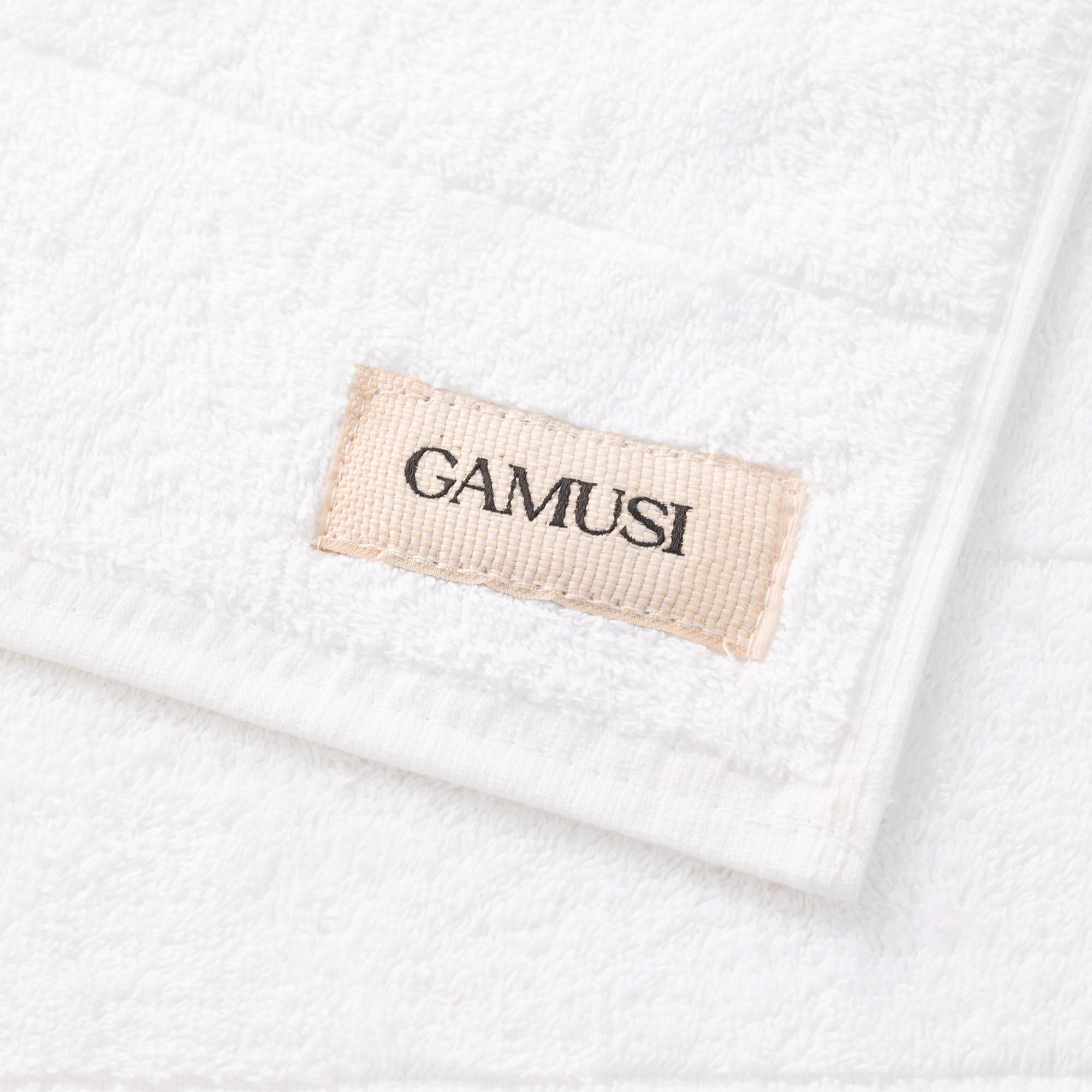 GAMUSI Set Asciugamani da Bagno 4 Pezzi 100% Cotone - 2 x 50x100 cm, 2 x 100x150 cm, 600g/m², Bianco/Pietra.