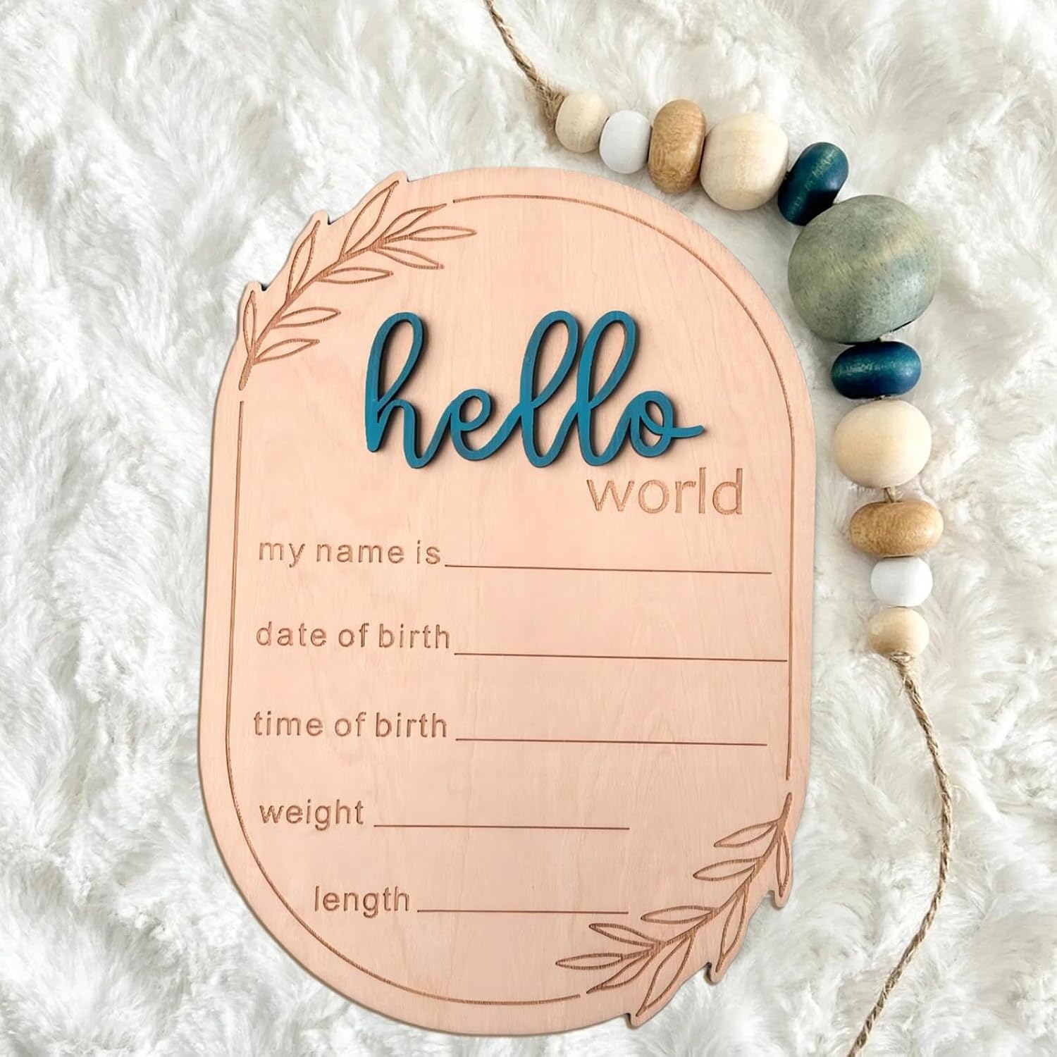 Baby Announcement Sign, 5.91x4.13 Inch Hello World Newborn Sign, Baby Announcement, Hello World Plaque, Newborn Name for Hospital, Ear of Wheat Personalized Name Plaque (Blue) image 5