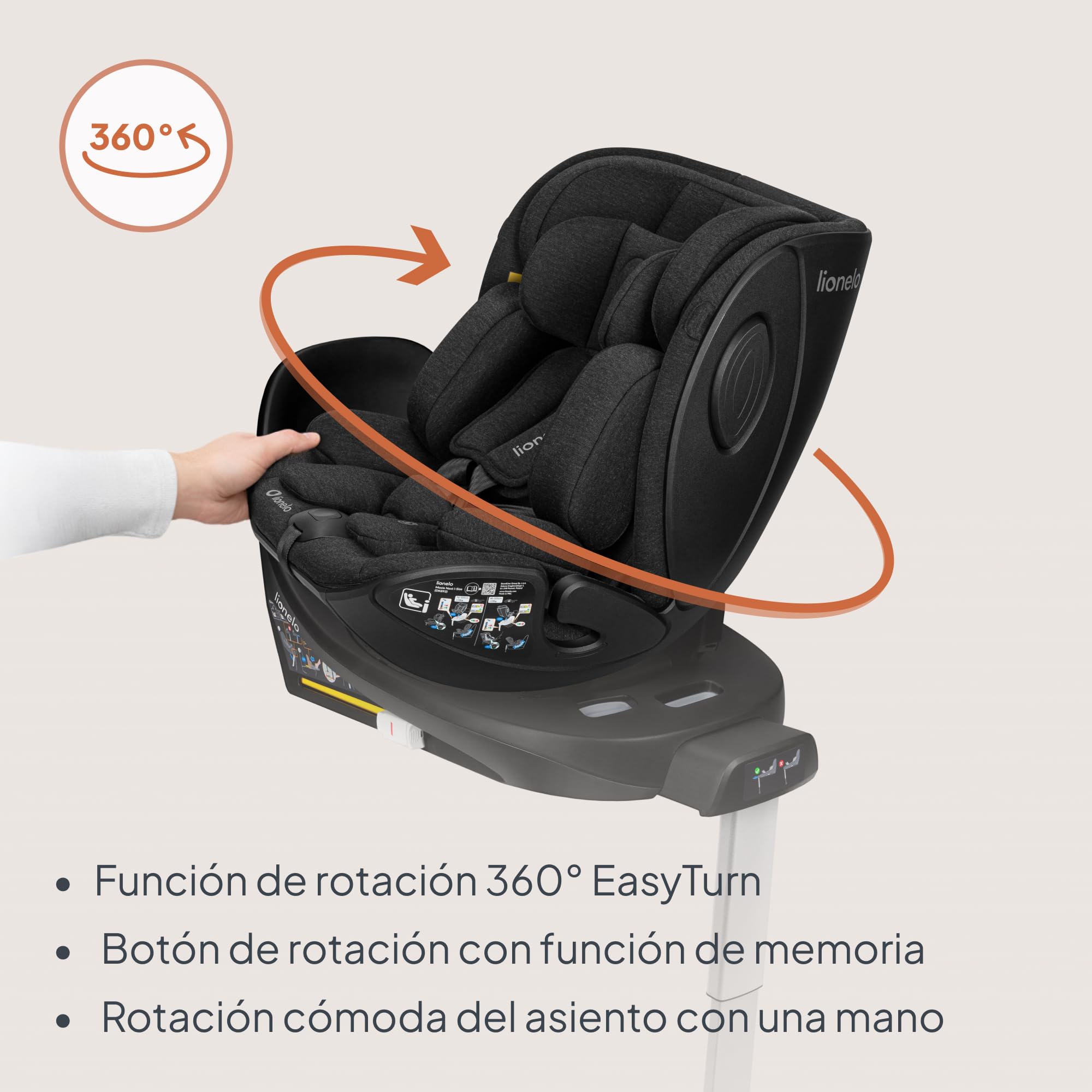 Lionelo Base ISOFIX Giratoria 360 Para Silla De Coche Moxie i-Size Y Moxie Next i-Size, Pata De Apoyo, Indicador De Instalación Correcta, Giro Con Una Mano