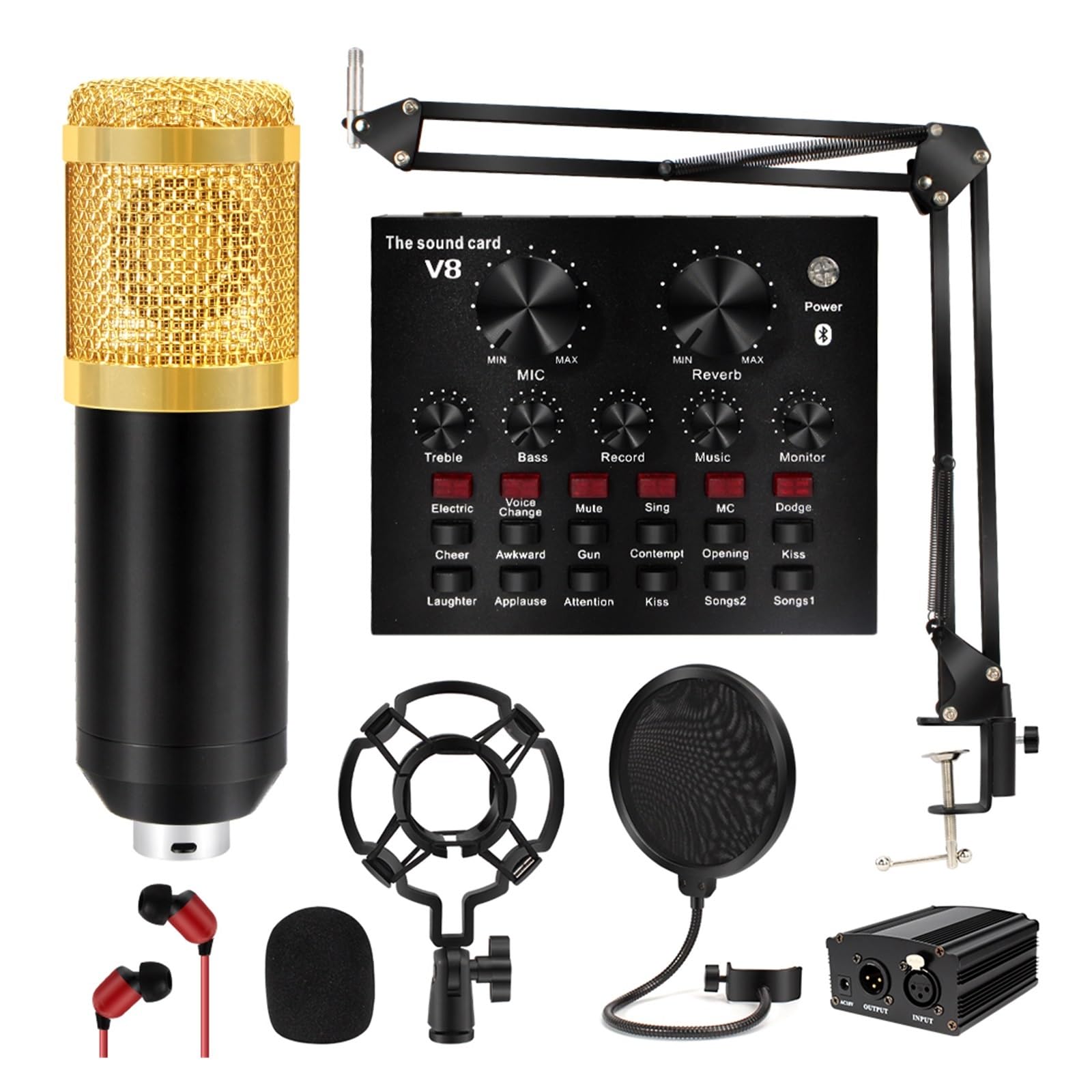 Microfono a condensatore con braccio a sospensione a forbice Microfono cardioide con scheda audio V8 for la registrazione del canto(HDS7105 V22)