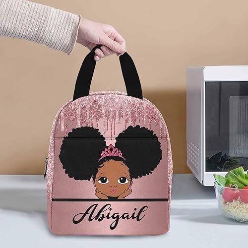 Miniatura 3 de Lonchera personalizada para niños con nombre, diseño de princesa rojo brillante, aislada con 2 bolsillos, bonita lonchera para niños, niñas, bolsas