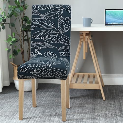 Miniatura 3 de BESBESME Juego de 6 fundas para sillas de comedor con diseño de hojas azules, fundas elásticas de elastano lavables para sillas Parson para cocina,