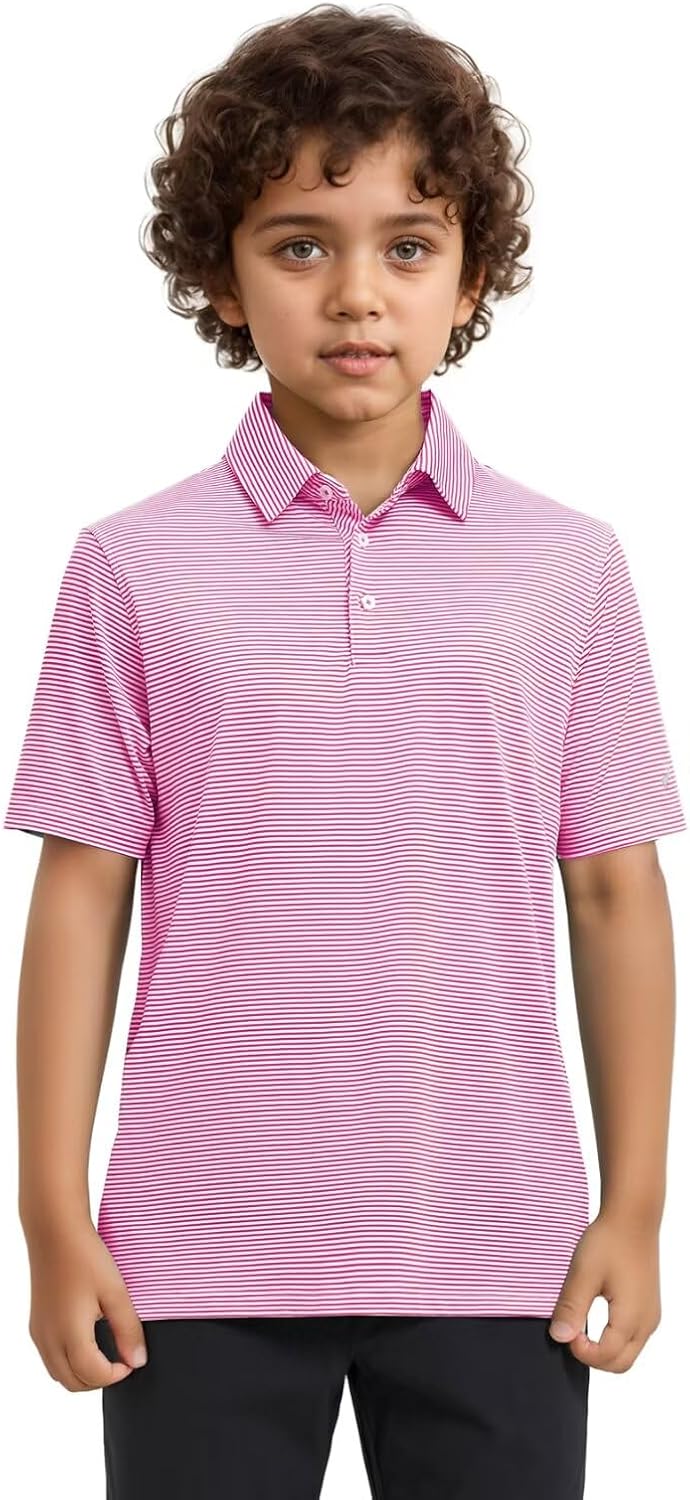 Golf Shirts for Boys Short Sleeve Moisture Wicking Dry Fit Performance Kids Youth Sport Striped Boys Polo Shirts - Image 2