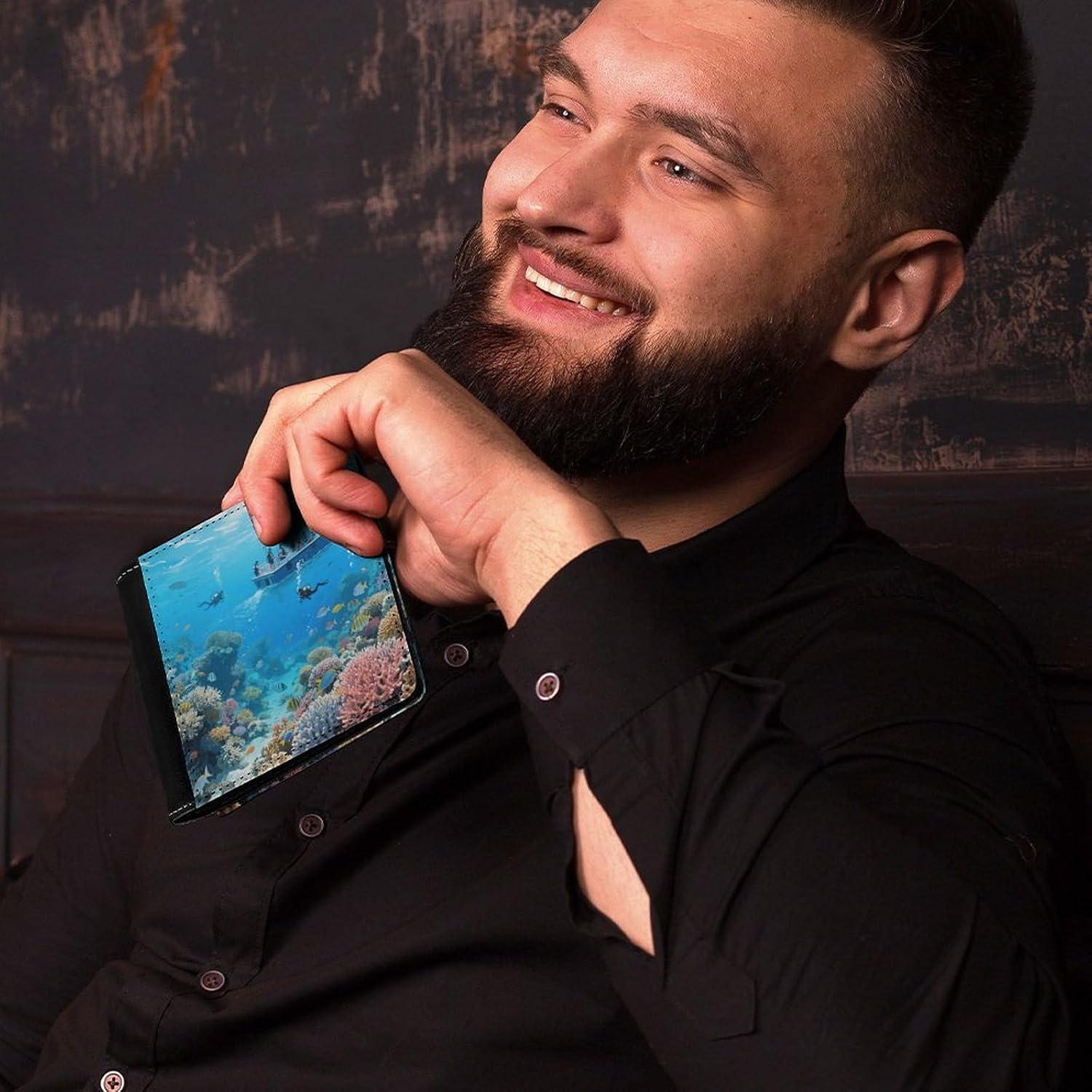 Great Barrier Reef Seascape Wallet for Men Minimalist Small Bifold Wallet Card Holder for ID, Credit Cards, Cash, Commuters