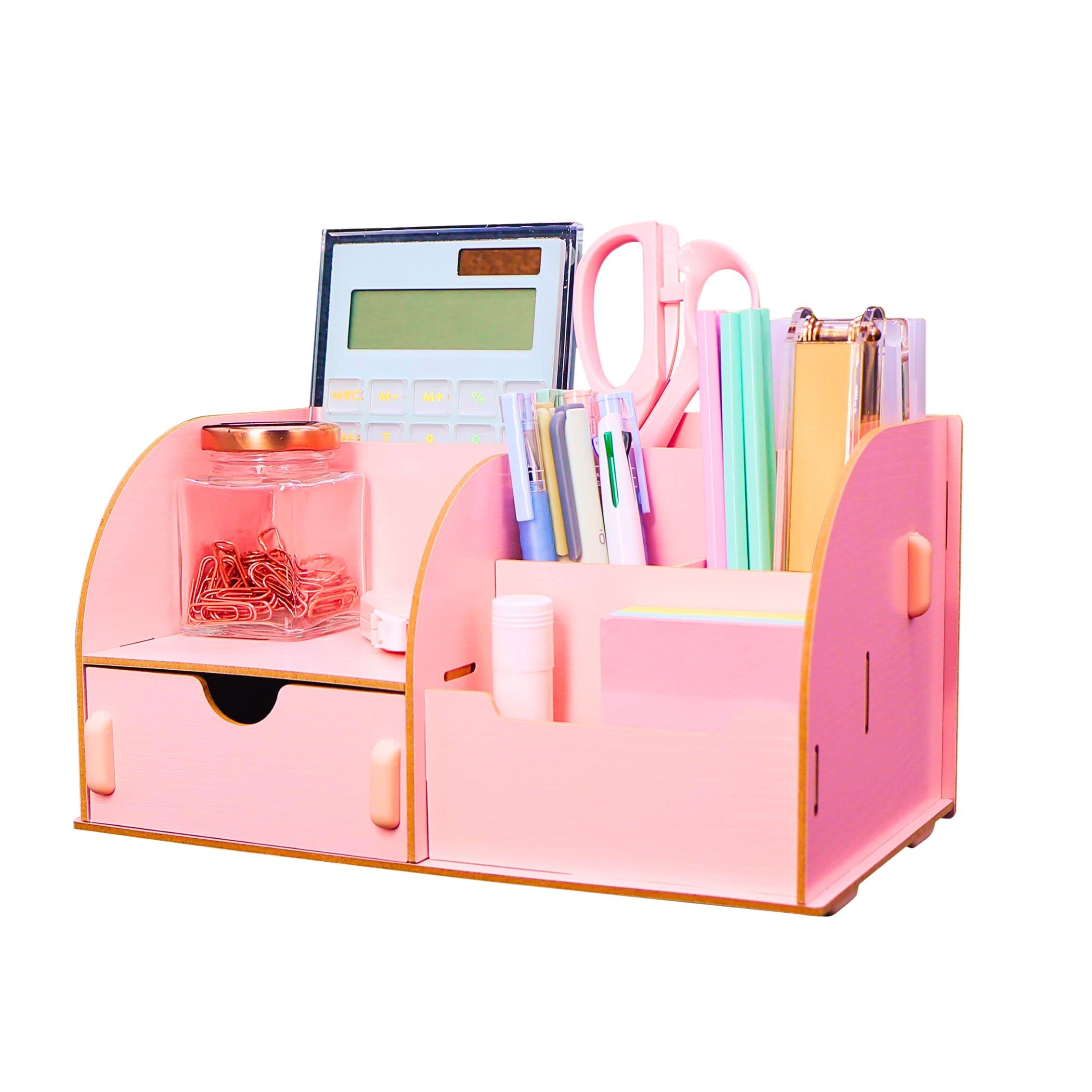 EXERZ Desk Organiser/Desk Tidy Caddy/Pen Holder/Multifunctional Organiser with 7 Compartments (Pink)