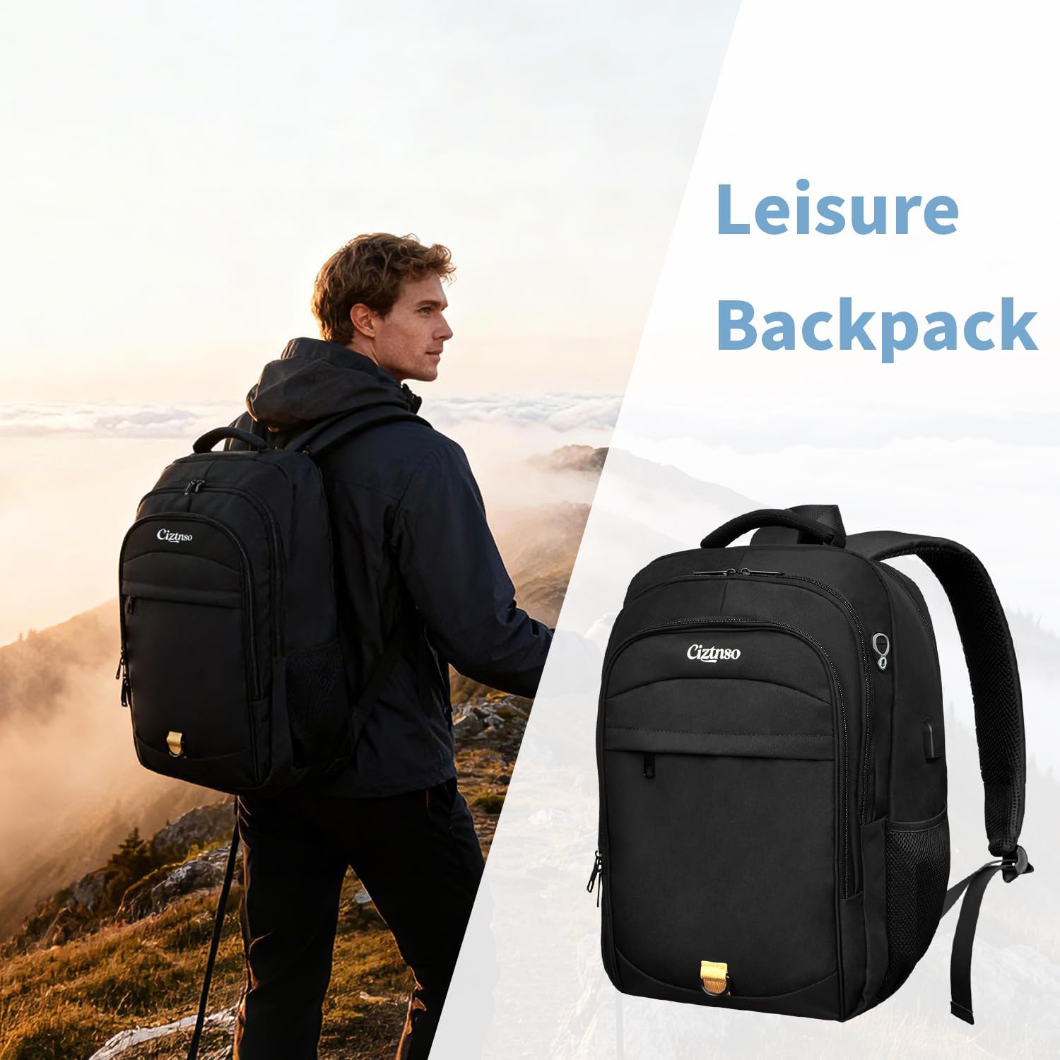 Durable 15.6 Inch Laptop Backpack, Anti-Theft Business Travel Backpack with USB Charging & Multiple Compartments, Water-Resistant Expandable Computer Bag for College and Work - Black