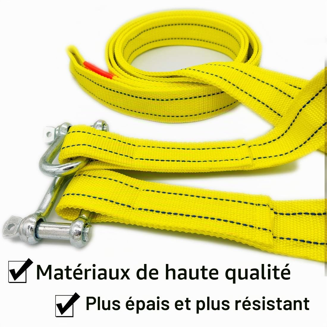 Sangle de remorquage haute résistance avec deux crochets de sécurité en D pour treuil, capacité de 5 tonnes et longueur de 4 m