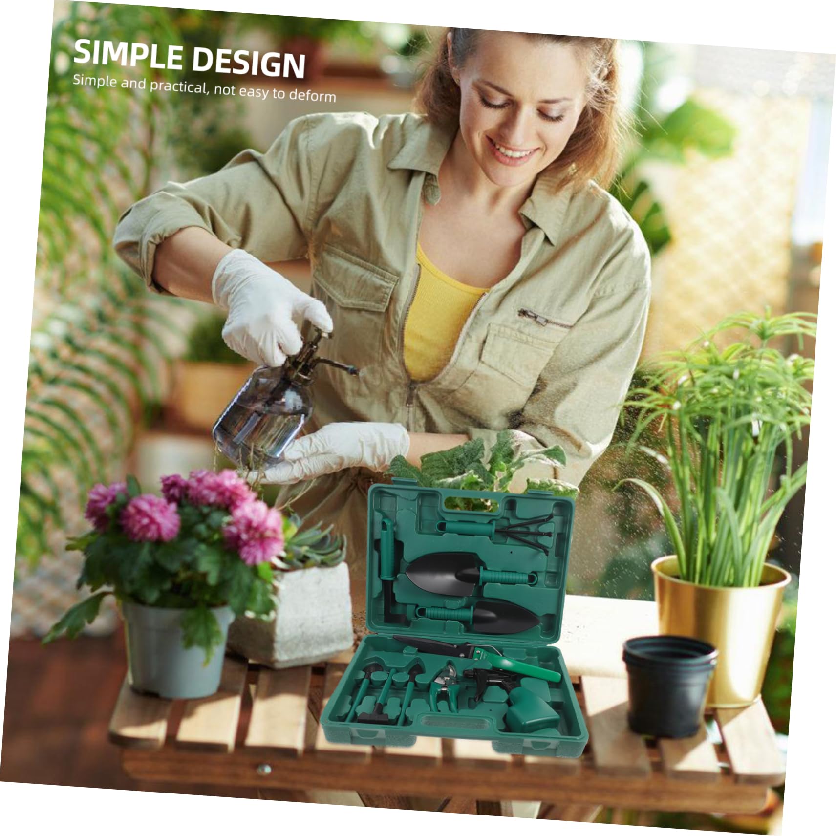 Juego de Herramientas de Jardinería 10 Piezas Verde Portátil
