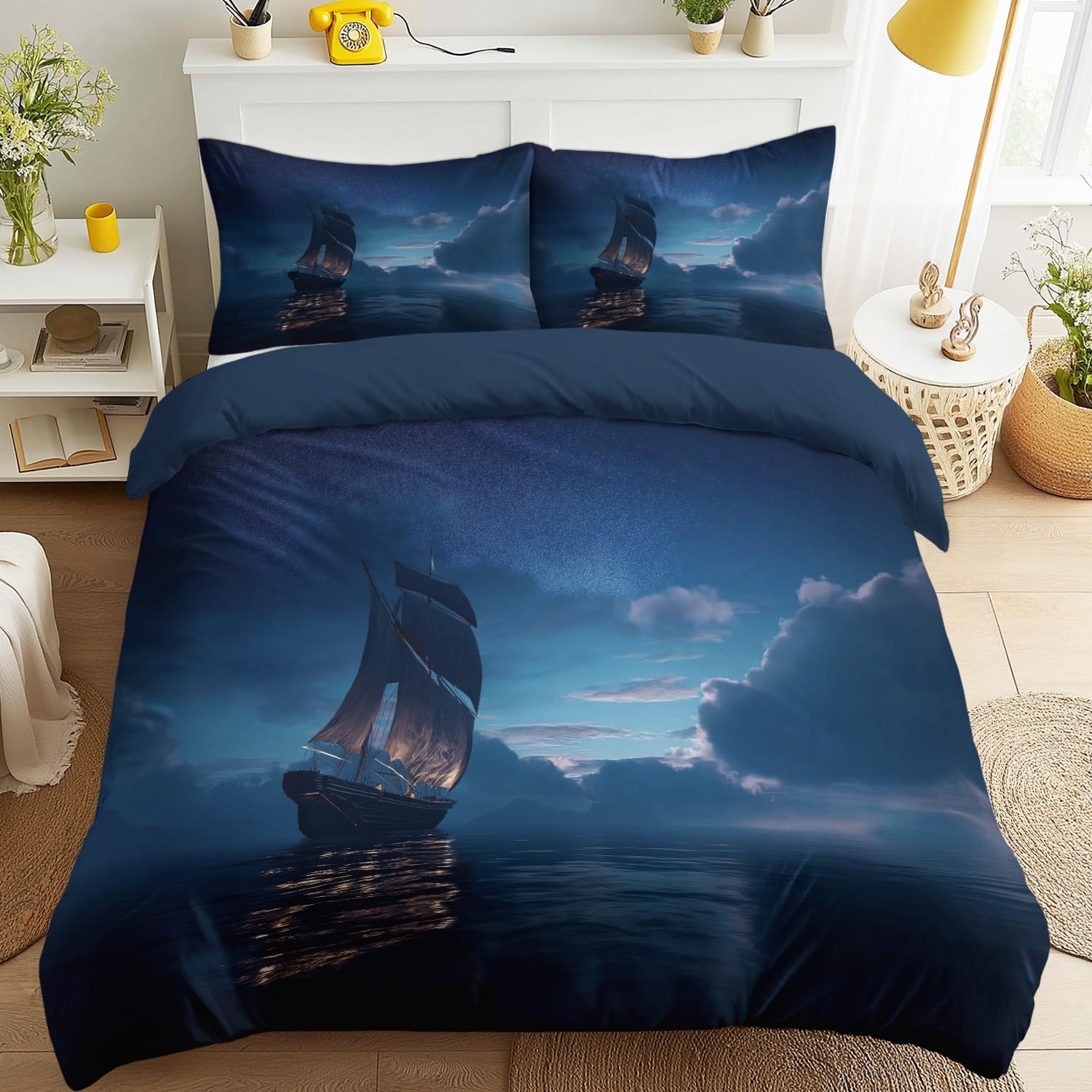 Générique Poszwa na kołdrę 240 x 260 cm, żeglarstwo nocne chmury dla amatorów podróży, niebieski, fantazyjny, miękki zestaw pościeli z mikrofibry z zamkiem błyskawicznym, łatwy w pielęgnacji