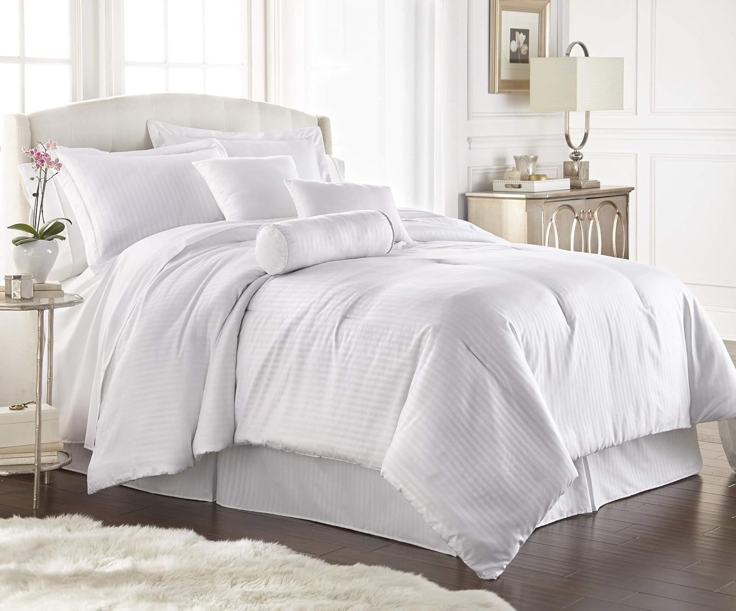 Chezmoi Collection Lex 7-Piece Dobby Stripe Comforter Set - King, Gray