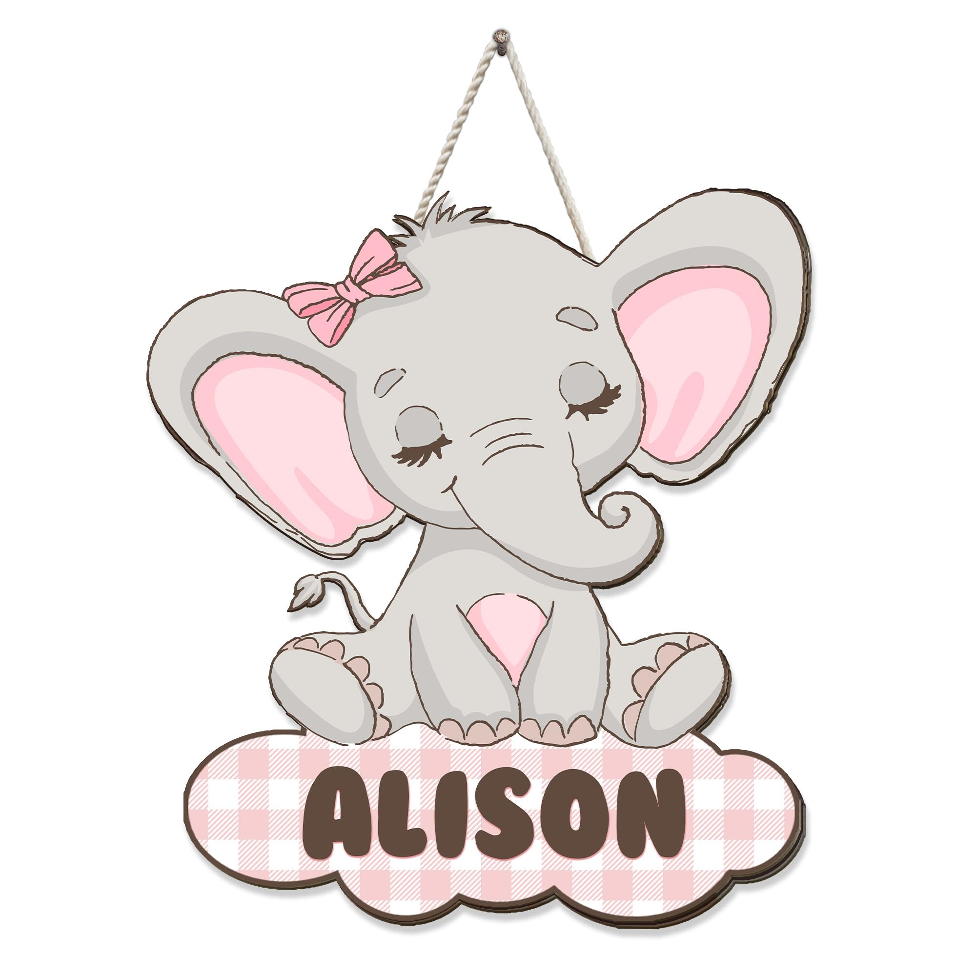 Mondily Personalized Baby Name Signs, Baby Birth Announcement Sign for Hospital, Pink Elephant Baby Signs for Nursery Decor, Wood Birth Stat Sign for Daughter Photography Prop Baby Shower Gifts