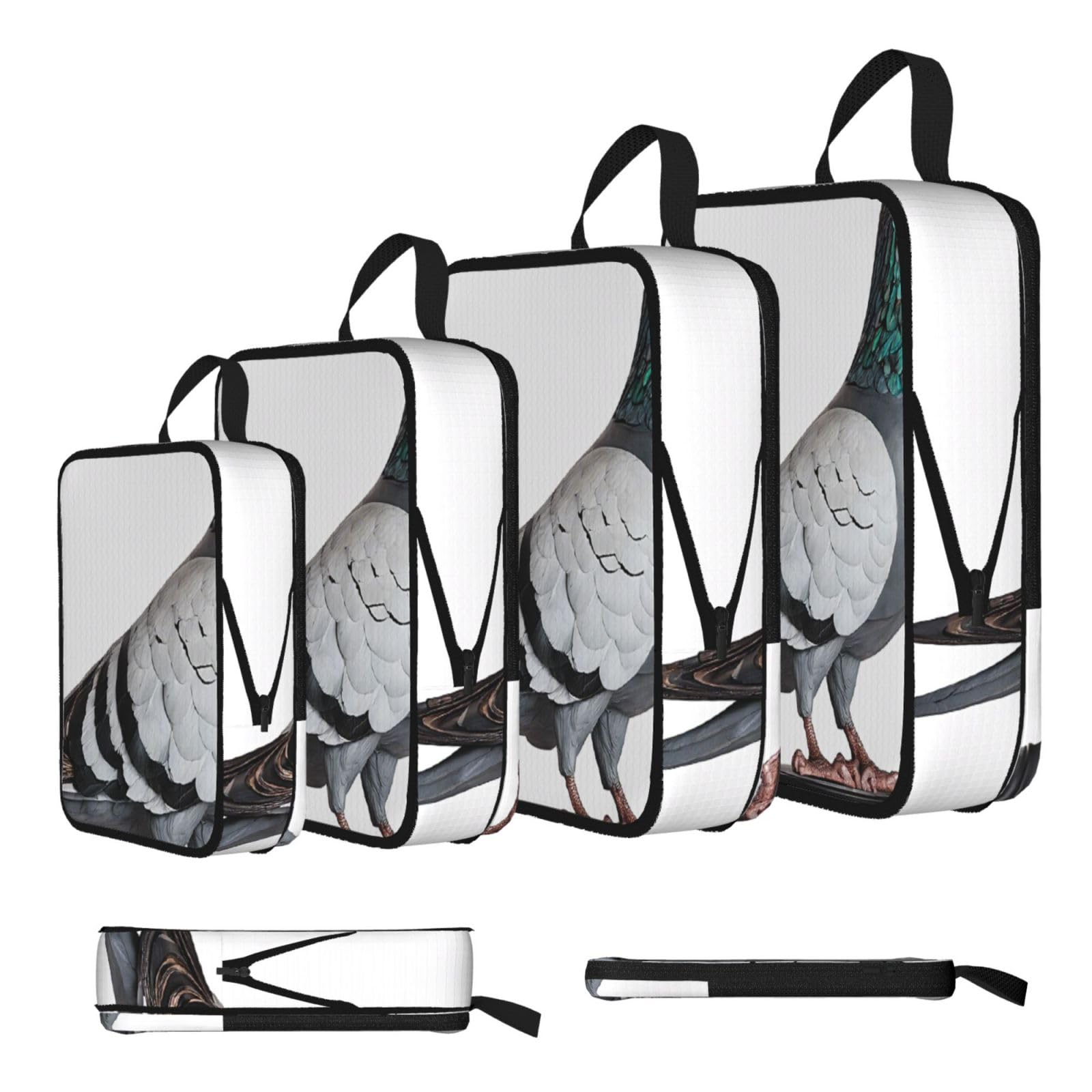 Ezdlowvba Black Pigeon Print Compression Packing Cubes 4-Piece Set With Multi- Compartment Travel Bag, Waterproof Suitcase Organiser Bags