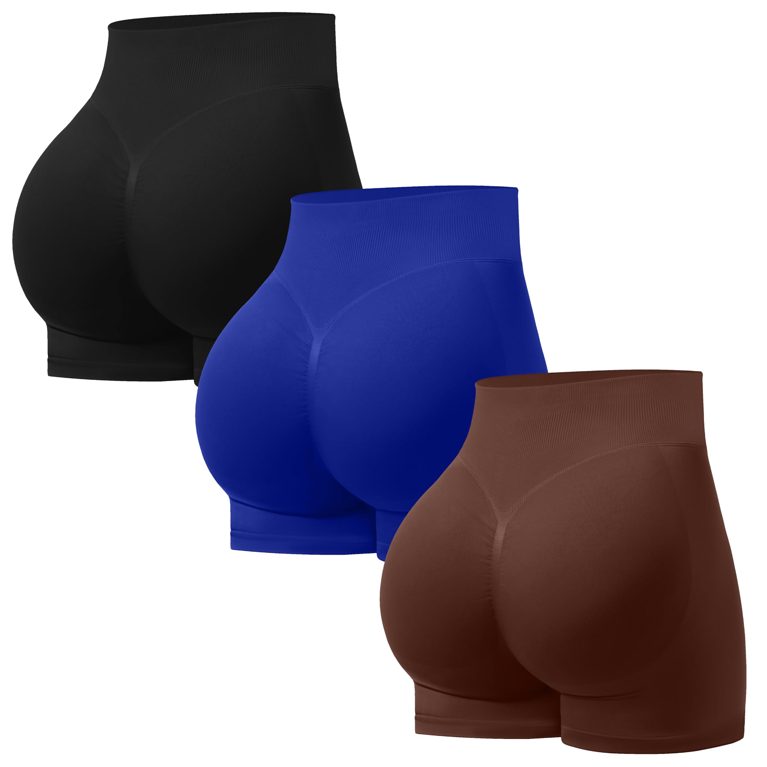 OVESPORT 3 Pack Seamless Women Workout Shorts Scrunch Butt Lifting Gym Booty Biker Shorts