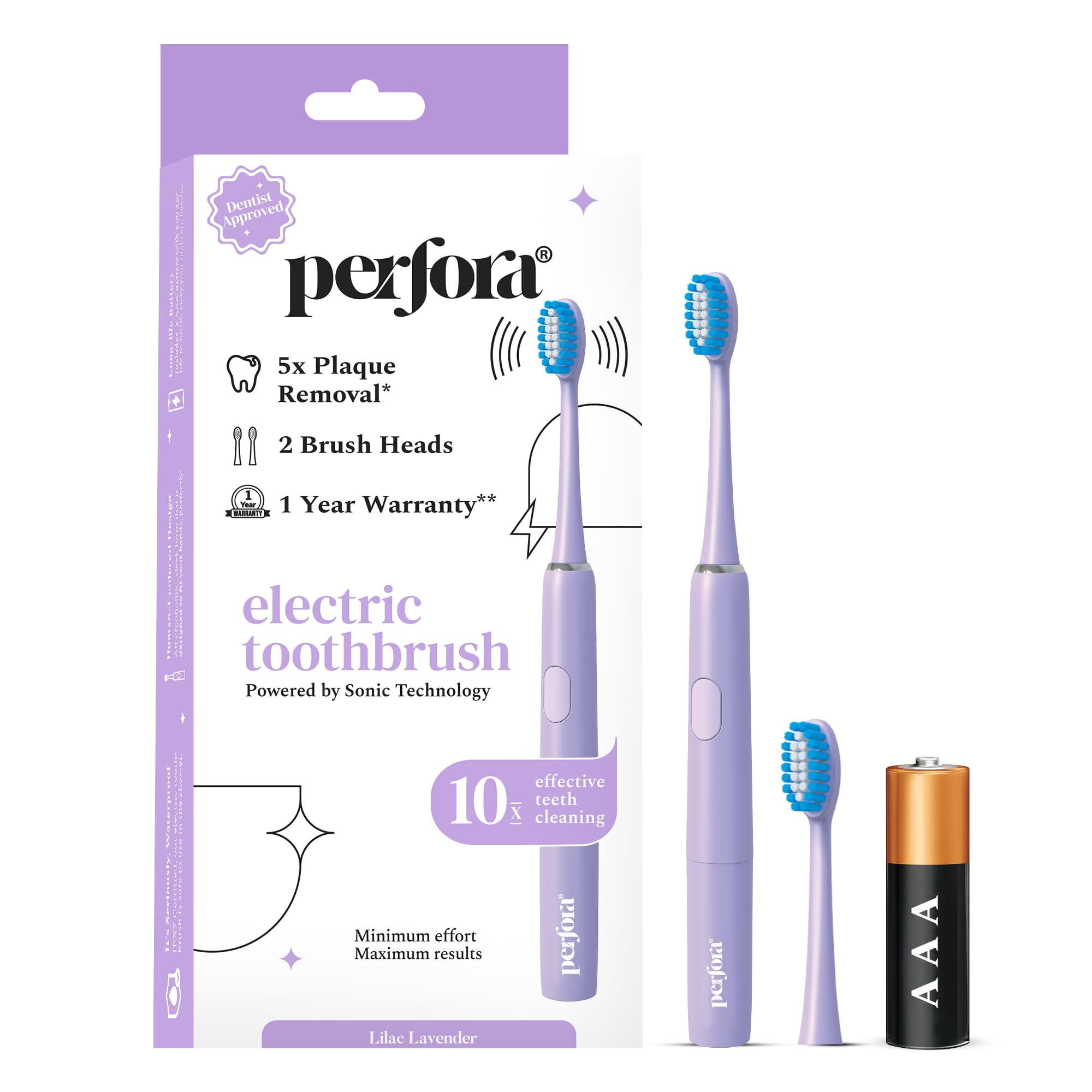 Perfora Electric Toothbrush, 2 Modes, AAA Powered, 2 Brush Heads, 90 Days Battery Life | 1 Year Warranty | Electric Brush, Electric Toothbrush For Men, Women & Kids, 002 - Lilac Lavender (Pack of 1)-image-44
