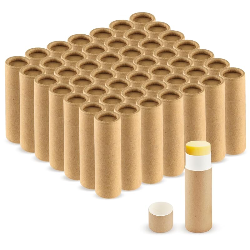 Tubos de papel-cartão para bálsamo labial, estilo push-up, marrom, Pacote com 50