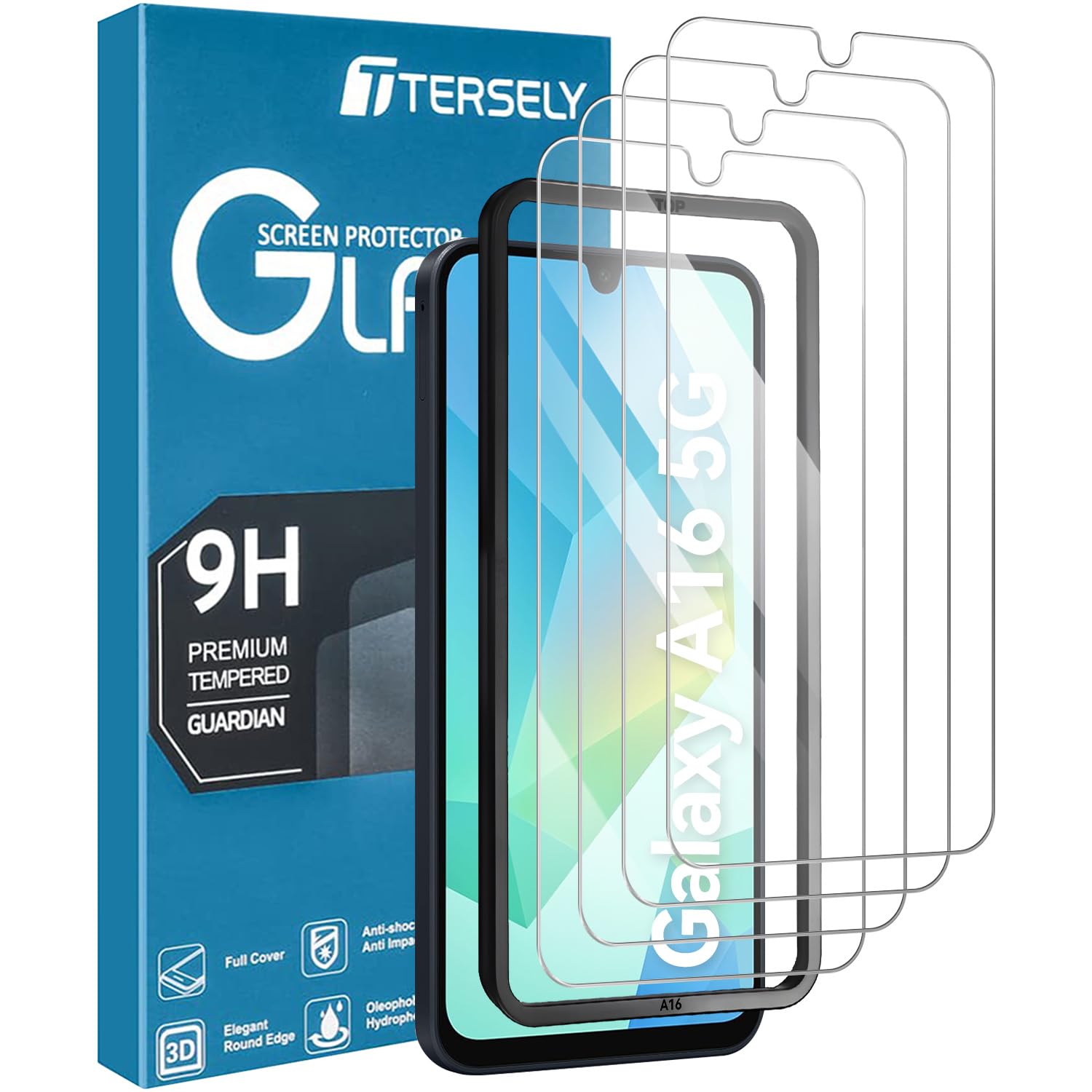 T Tersely [4-Pack] 9H Tempered Glass Screen Protector for Samsung Galaxy A16/Galaxy A17, with Installation Alignment Frame, Support Fingerprint Unlock, Case Friendly, Anti-Scratch Film